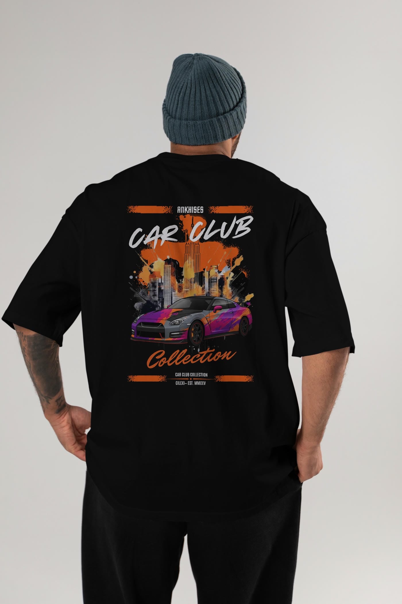 Araba Club Serisi 31 Baskılı Oversize t-shirt Erkek Kadın %100 Pamuk Bisiklet Yaka tişort