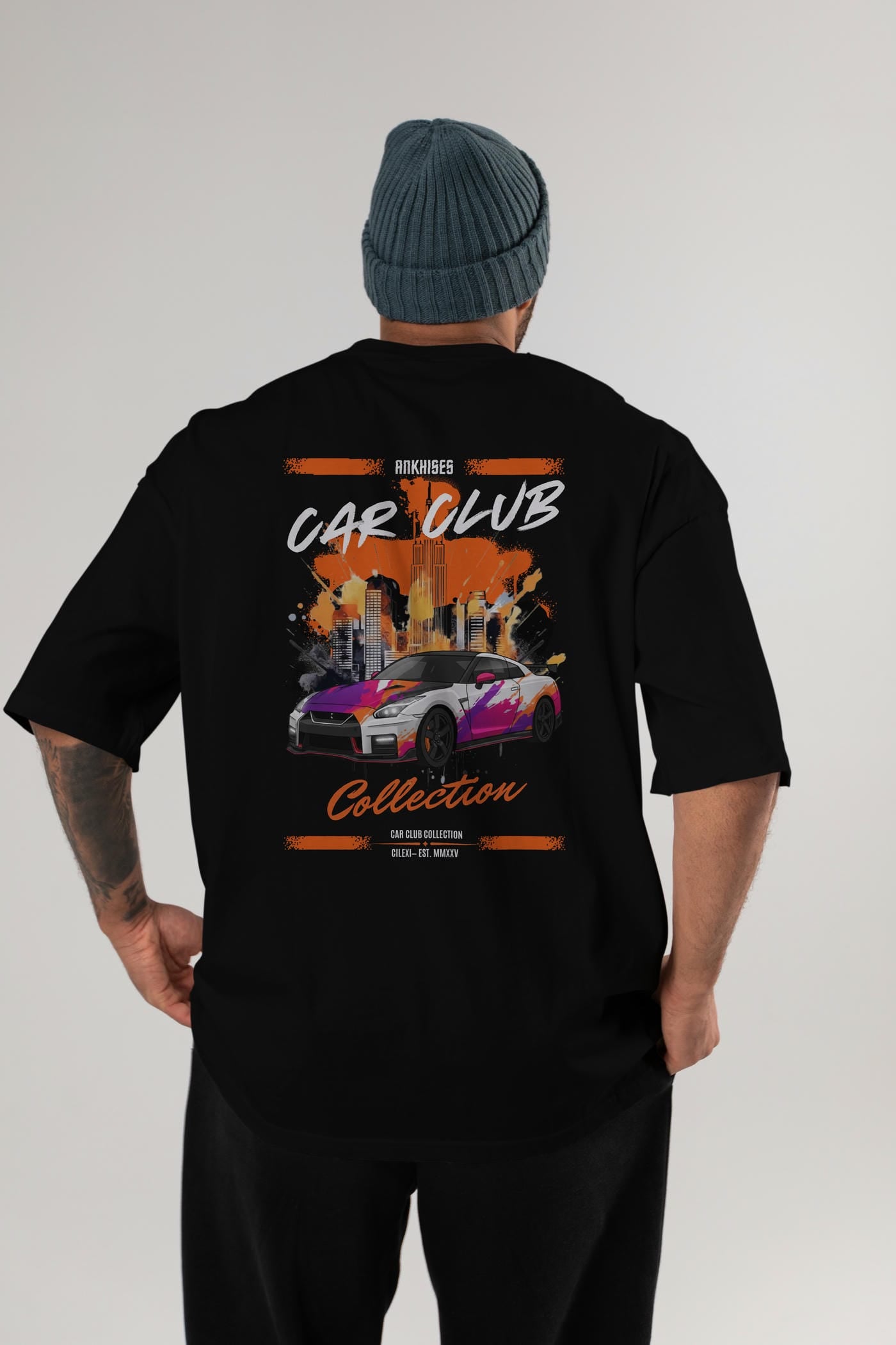 Araba Club Serisi 32 Baskılı Oversize t-shirt Erkek Kadın %100 Pamuk Bisiklet Yaka tişort