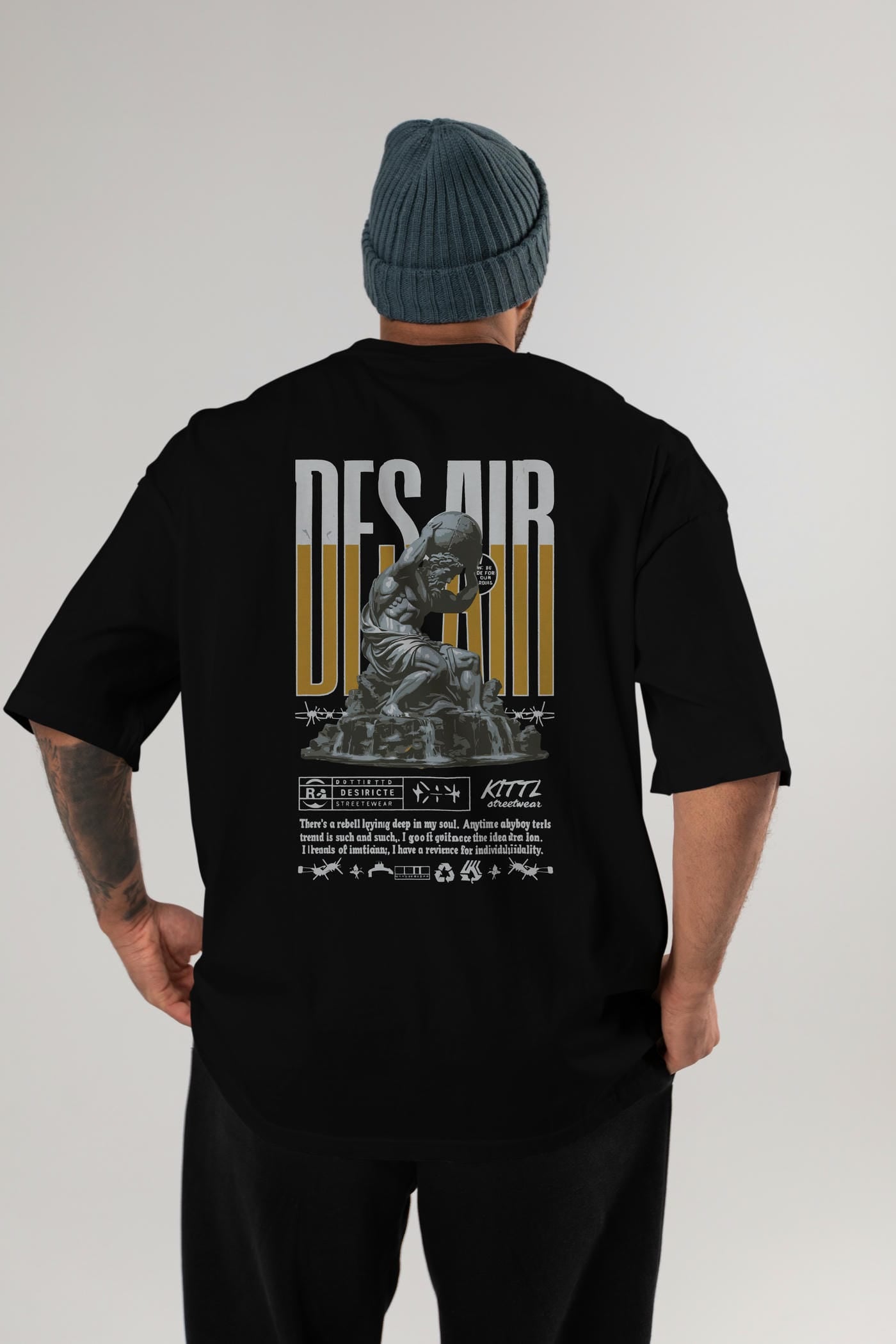 Des air Arka Baskılı Oversize t-shirt Erkek Kadın %100 Pamuk Bisiklet Yaka tişort
