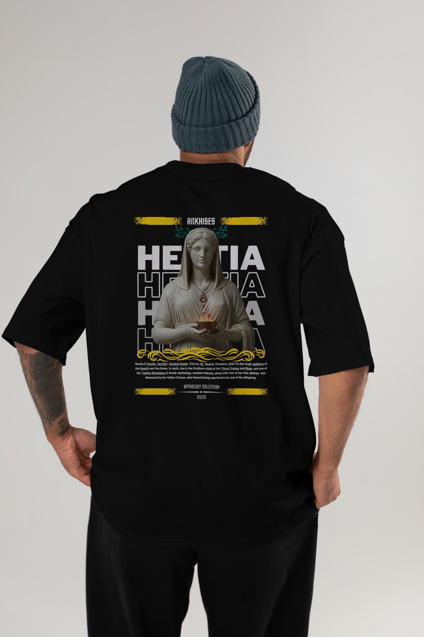 Hestia 1 Arka Baskılı Oversize t-shirt Erkek Kadın %100 Pamuk Bisiklet Yaka tişort