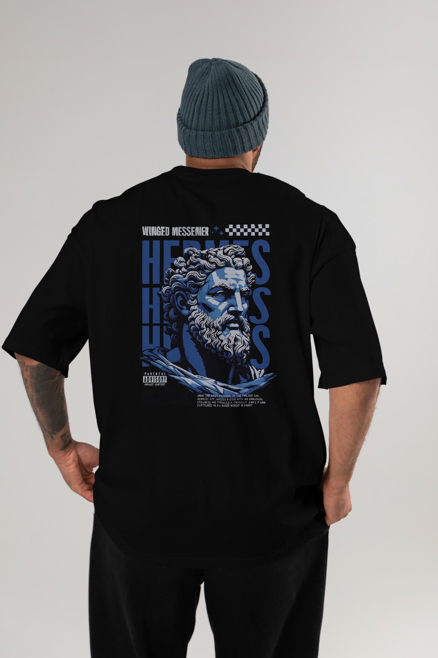 Hermes 1 Arka Baskılı Oversize t-shirt Erkek Kadın %100 Pamuk Bisiklet Yaka tişort