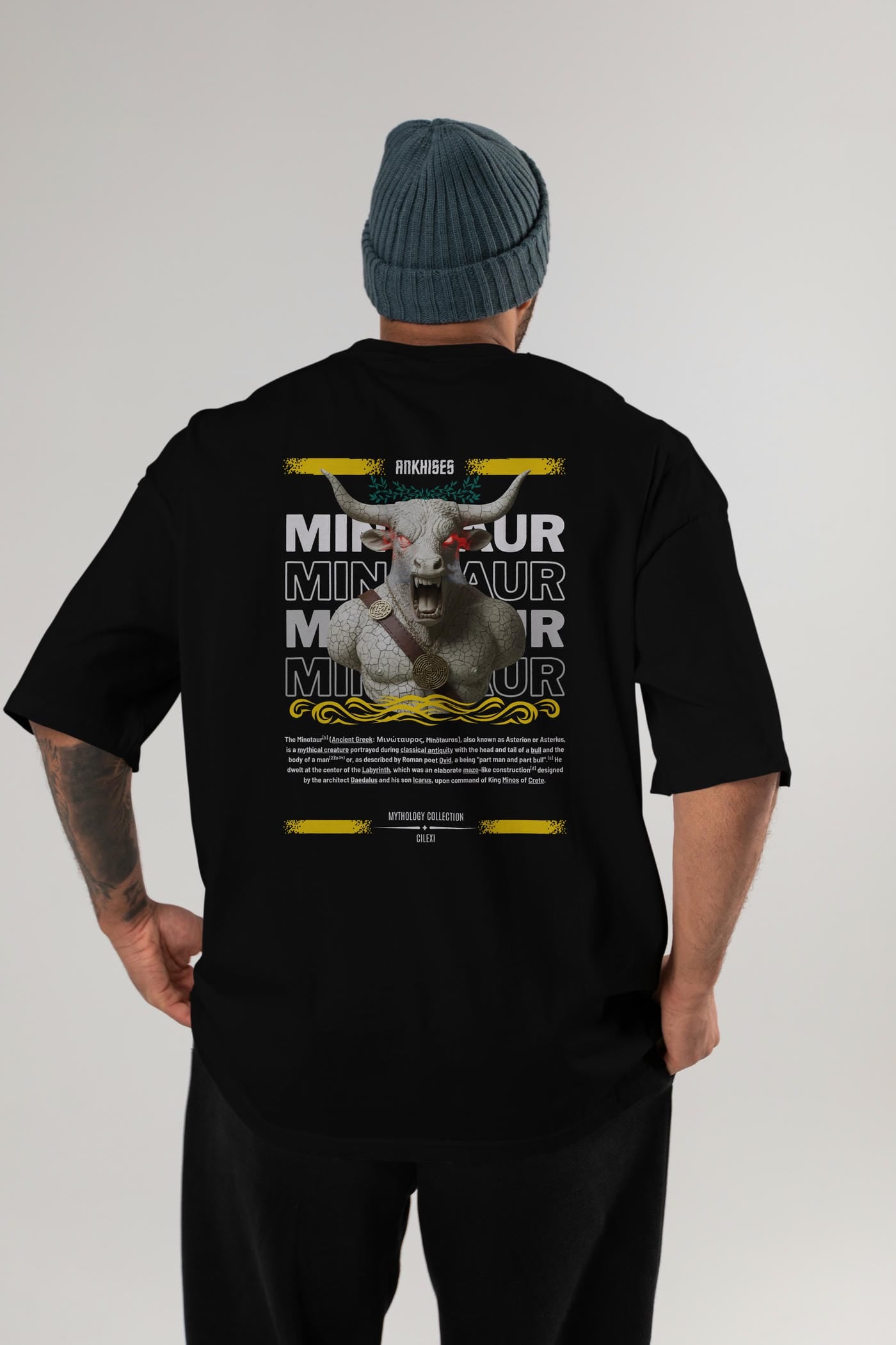 Minotaur 2 Arka Baskılı Oversize t-shirt Erkek Kadın %100 Pamuk Bisiklet Yaka tişort