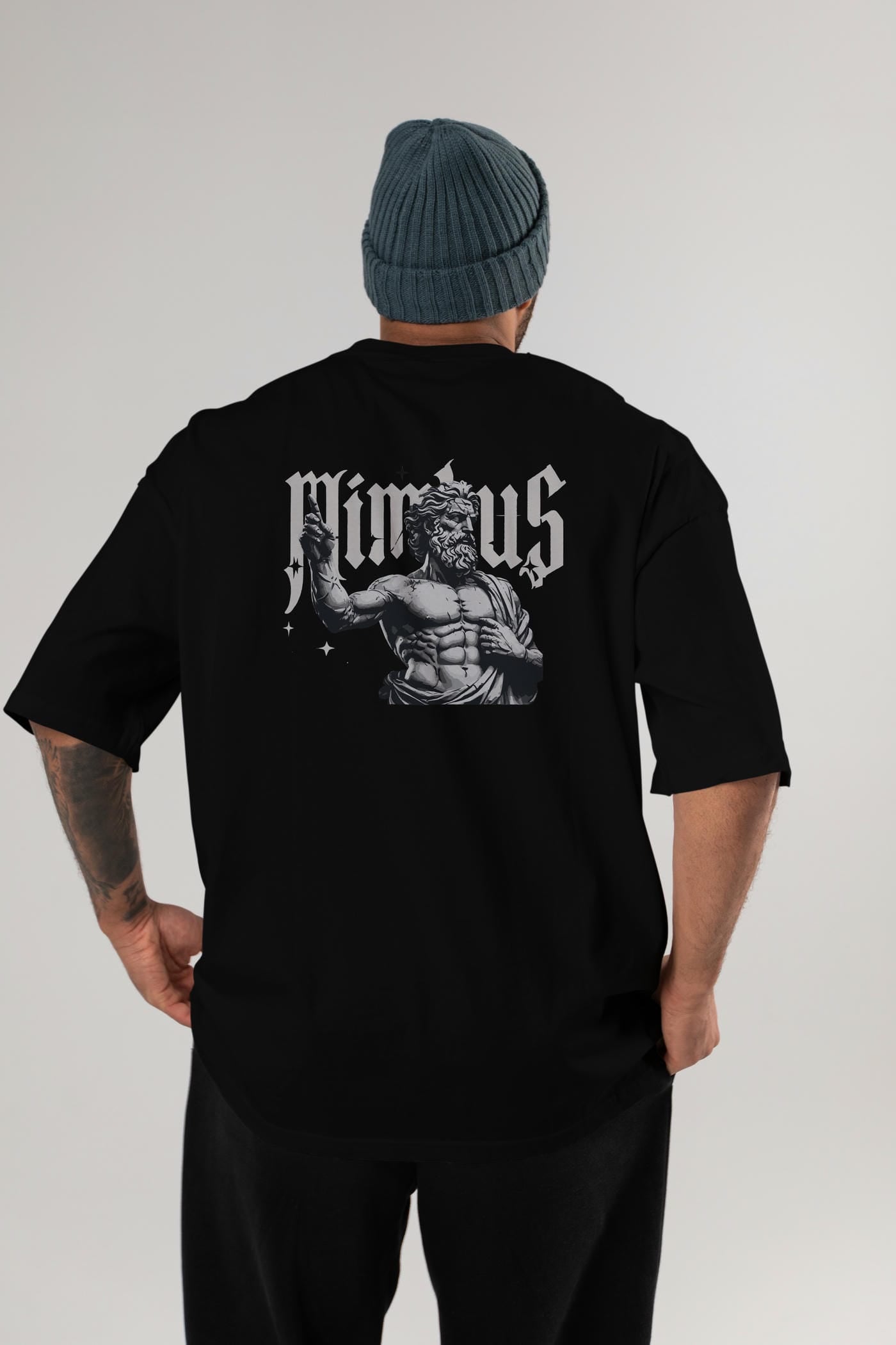 Mimbus Zeus Arka Baskılı Oversize t-shirt Erkek Kadın %100 Pamuk Bisiklet Yaka tişort