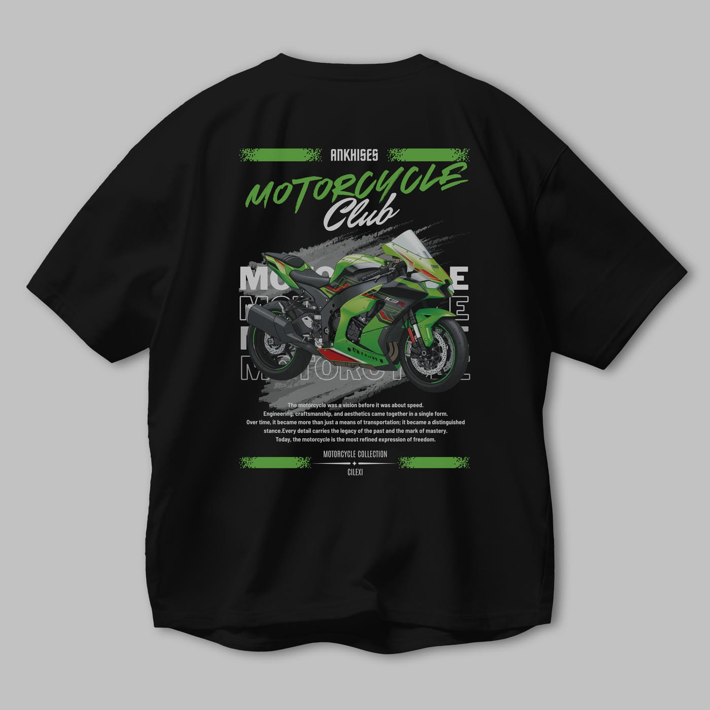Motosiklet Serisi 14 Arka Baskılı Oversize t-shirt Erkek Kadın %100 Pamuk Bisiklet Yaka tişort