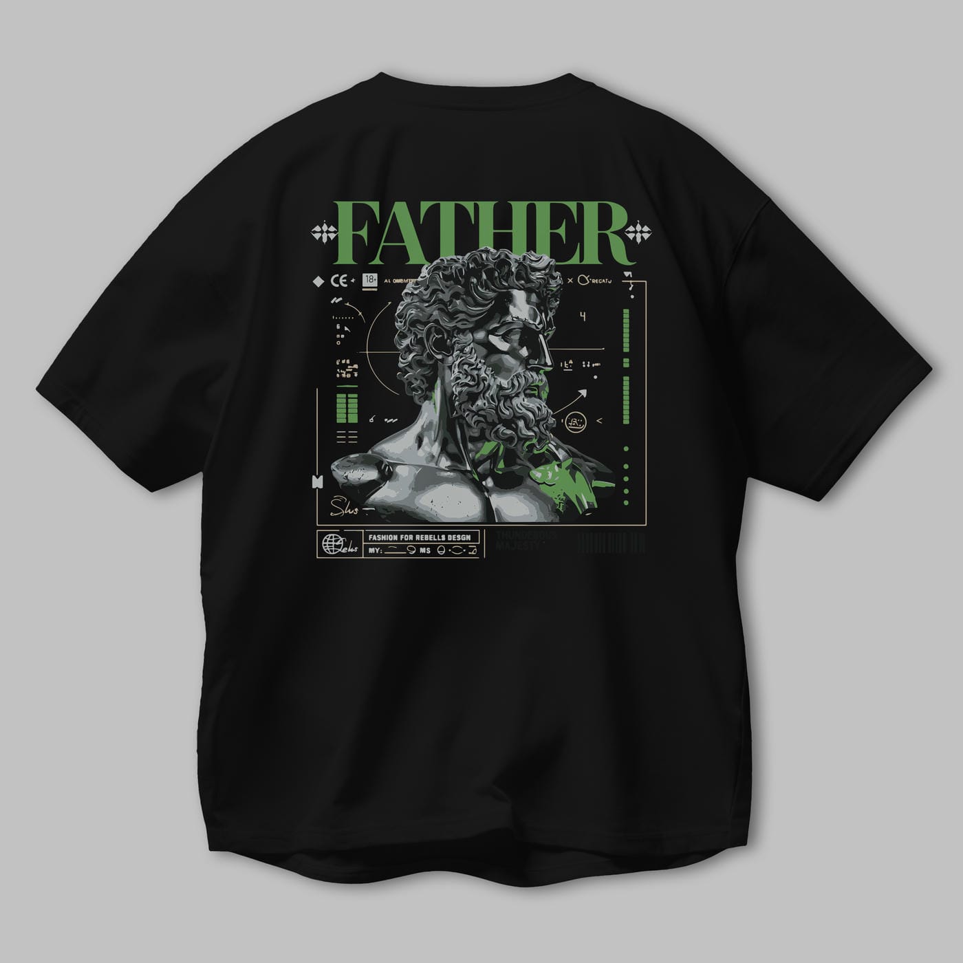 Father Zeus Arka Baskılı Oversize t-shirt Erkek Kadın %100 Pamuk Bisiklet Yaka tişort