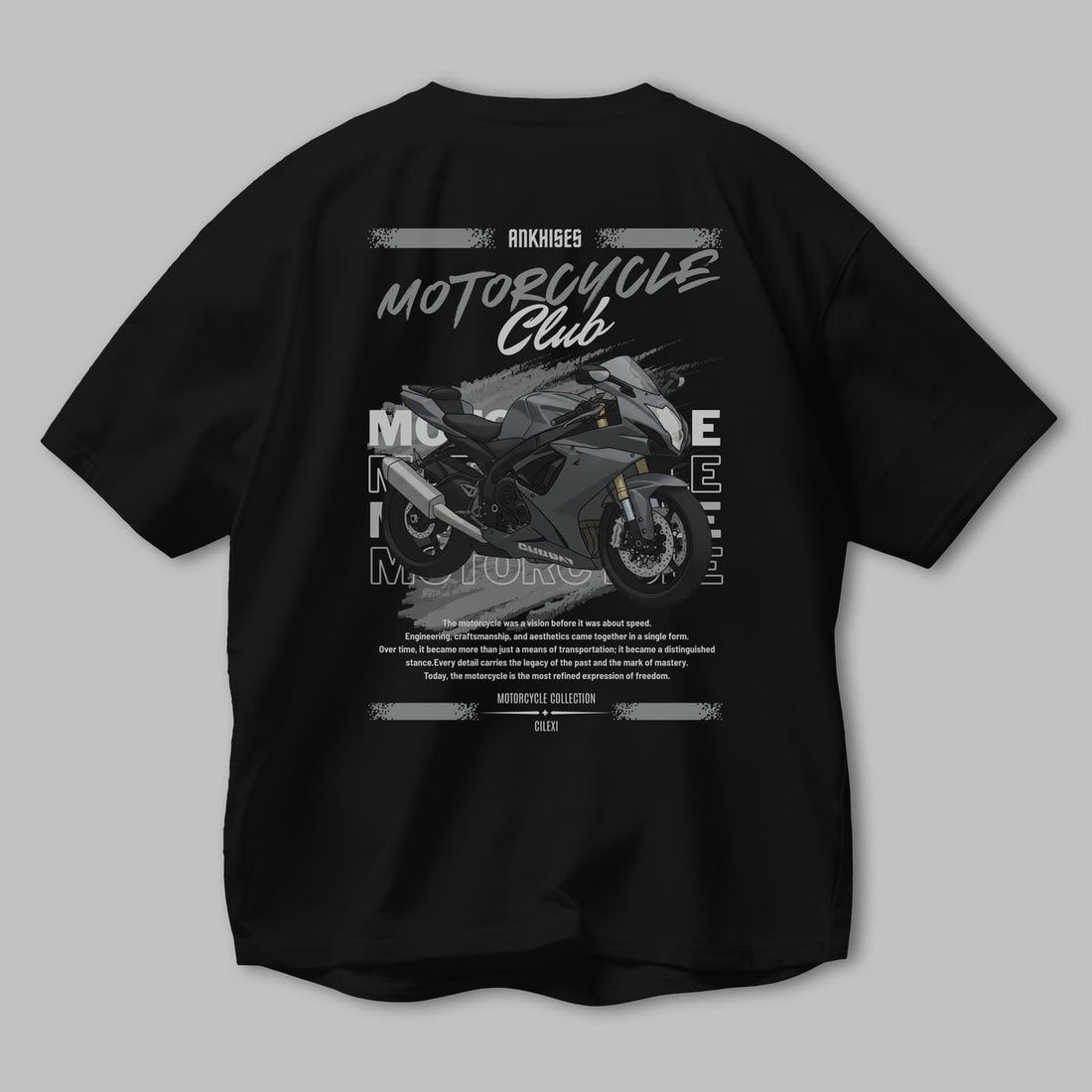 Motosiklet Serisi 10 Arka Baskılı Oversize t-shirt Erkek Kadın %100 Pamuk Bisiklet Yaka tişort