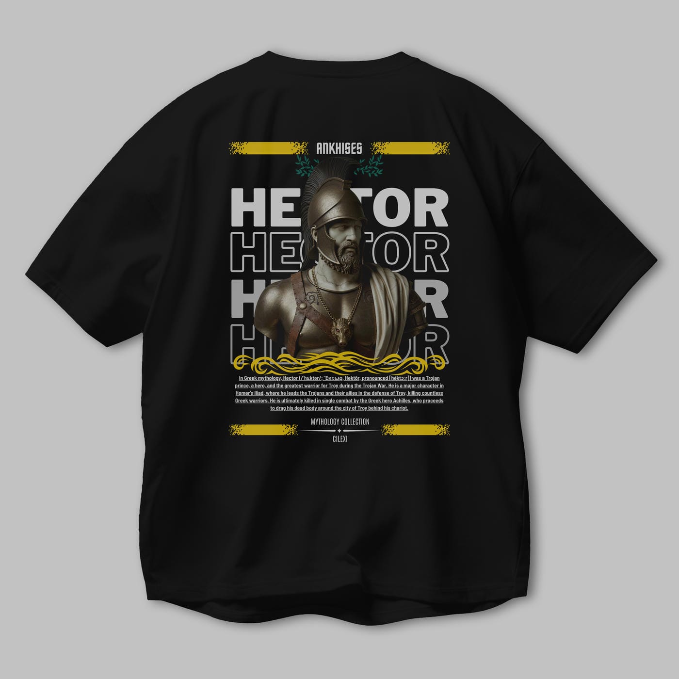 Hector 2 Arka Baskılı Oversize t-shirt Erkek Kadın %100 Pamuk Bisiklet Yaka tişort