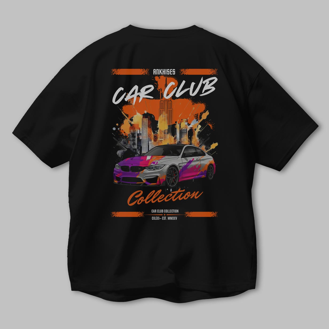Araba Club Serisi 14 Baskılı Oversize t-shirt Erkek Kadın %100 Pamuk Bisiklet Yaka tişort