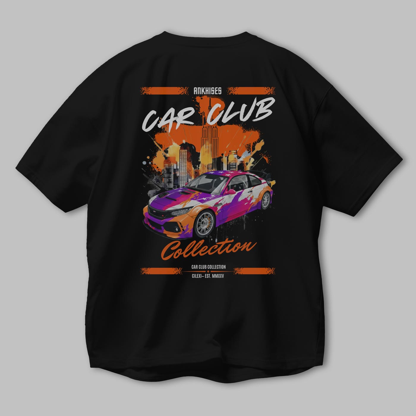 Araba Club Serisi 9 Baskılı Oversize t-shirt Erkek Kadın %100 Pamuk Bisiklet Yaka tişort