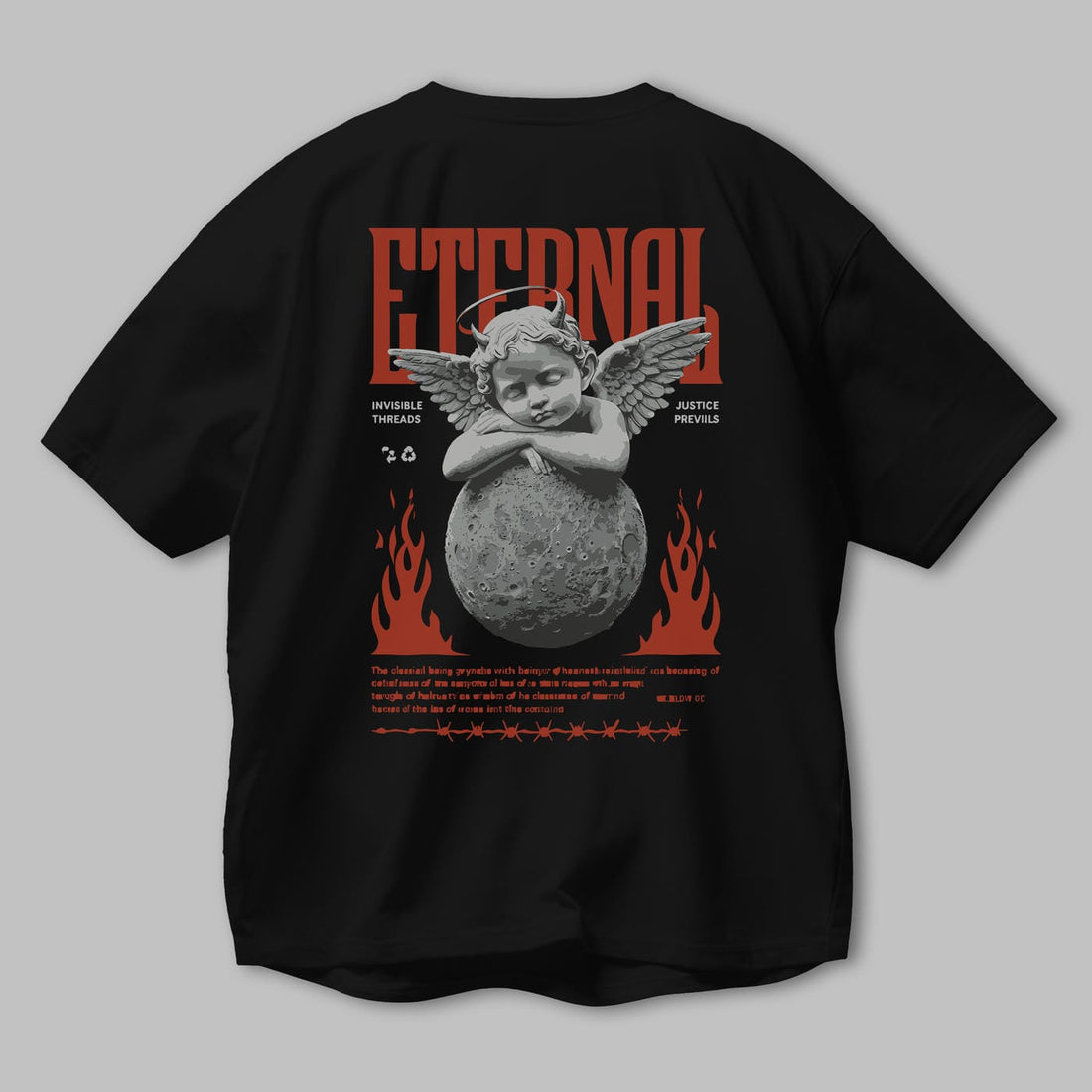 Eternal Arka Baskılı Oversize t-shirt Erkek Kadın %100 Pamuk Bisiklet Yaka tişort