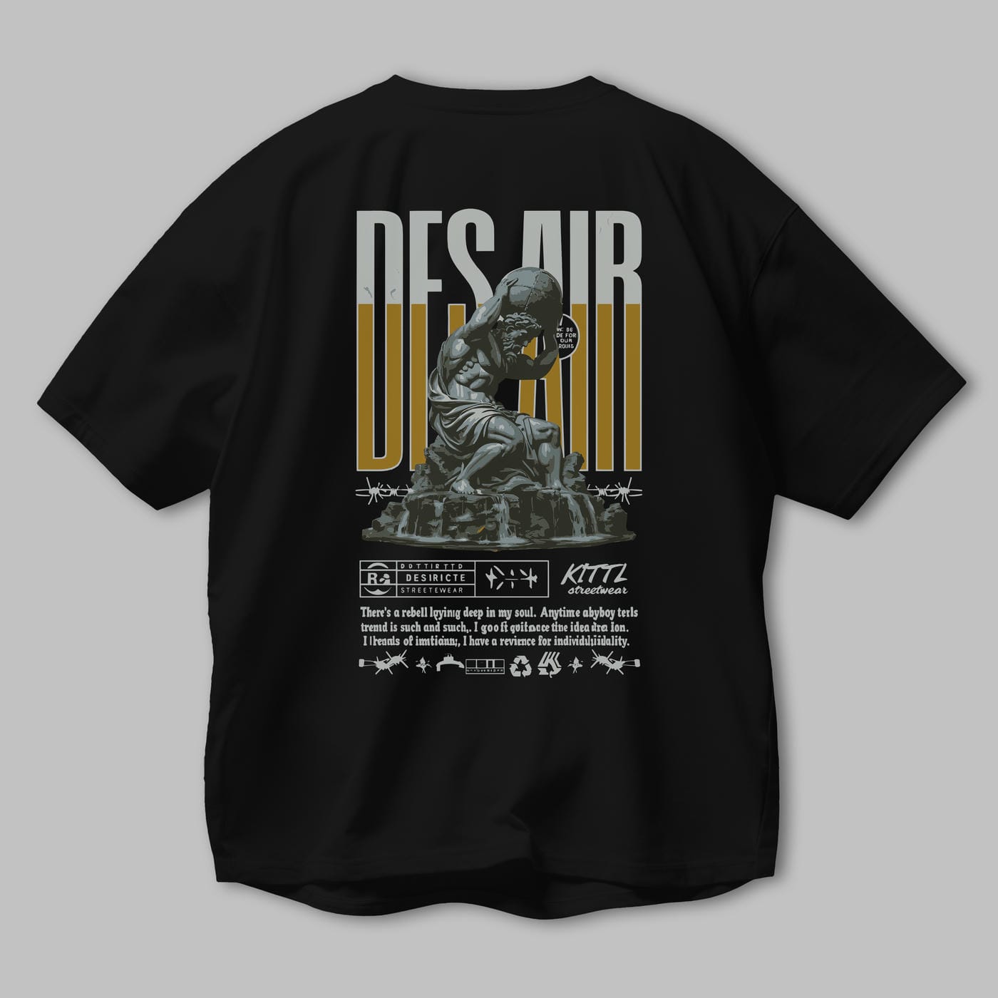 Des air Arka Baskılı Oversize t-shirt Erkek Kadın %100 Pamuk Bisiklet Yaka tişort