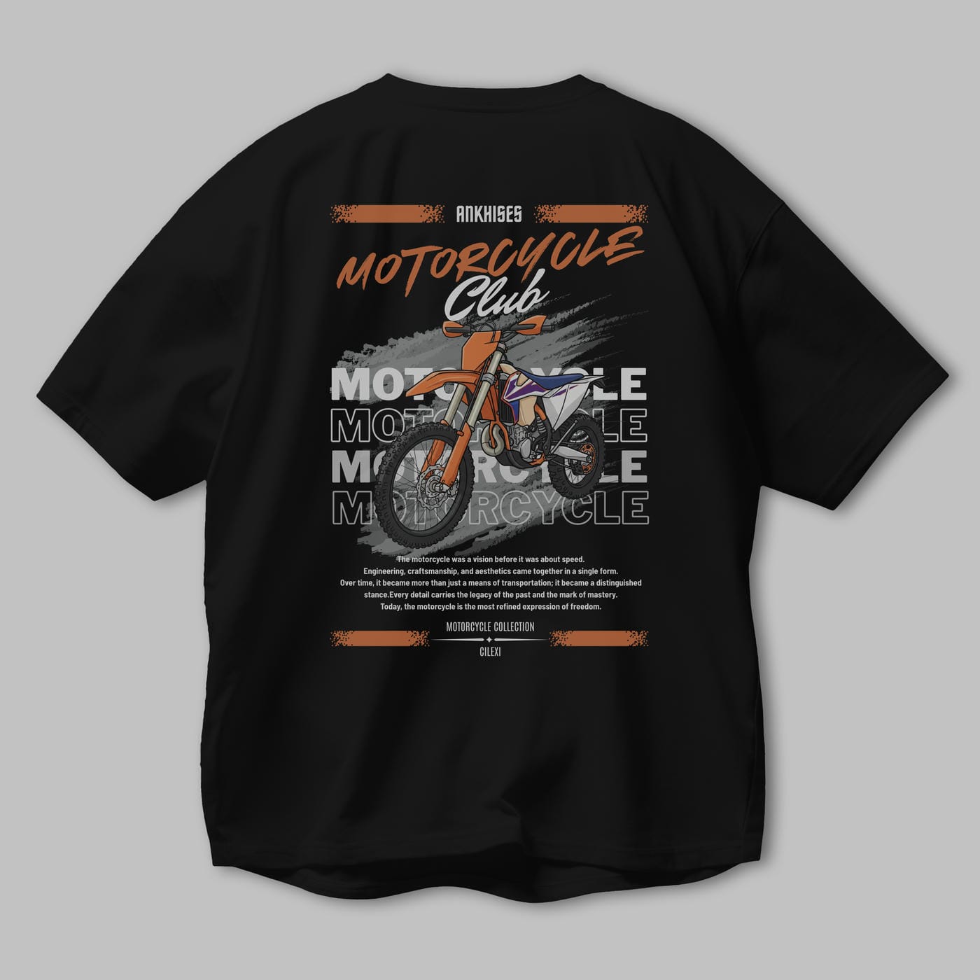 Motosiklet Serisi 19 Arka Baskılı Oversize t-shirt Erkek Kadın %100 Pamuk Bisiklet Yaka tişort