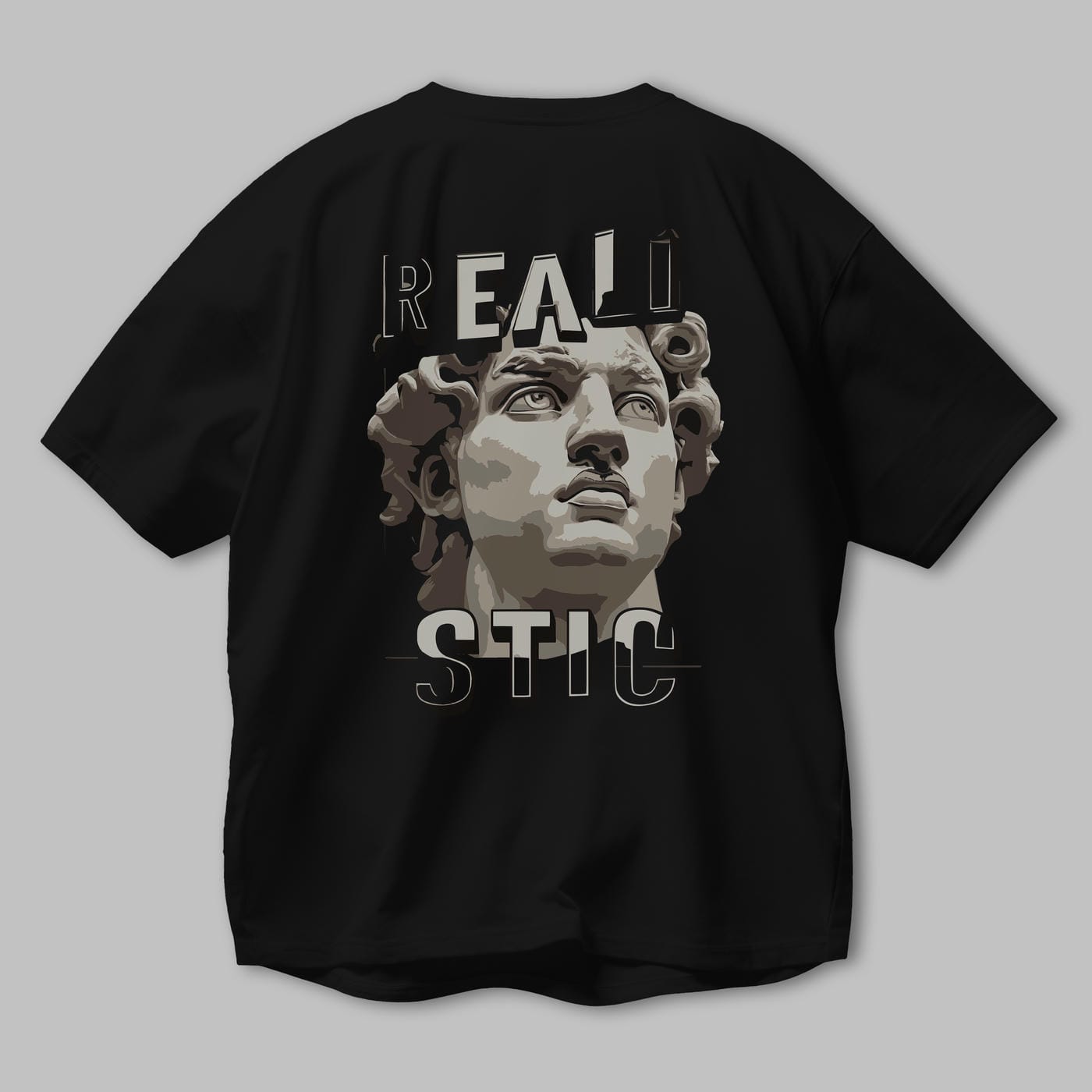 Realistic Arka Baskılı Oversize t-shirt Erkek Kadın %100 Pamuk Bisiklet Yaka tişort