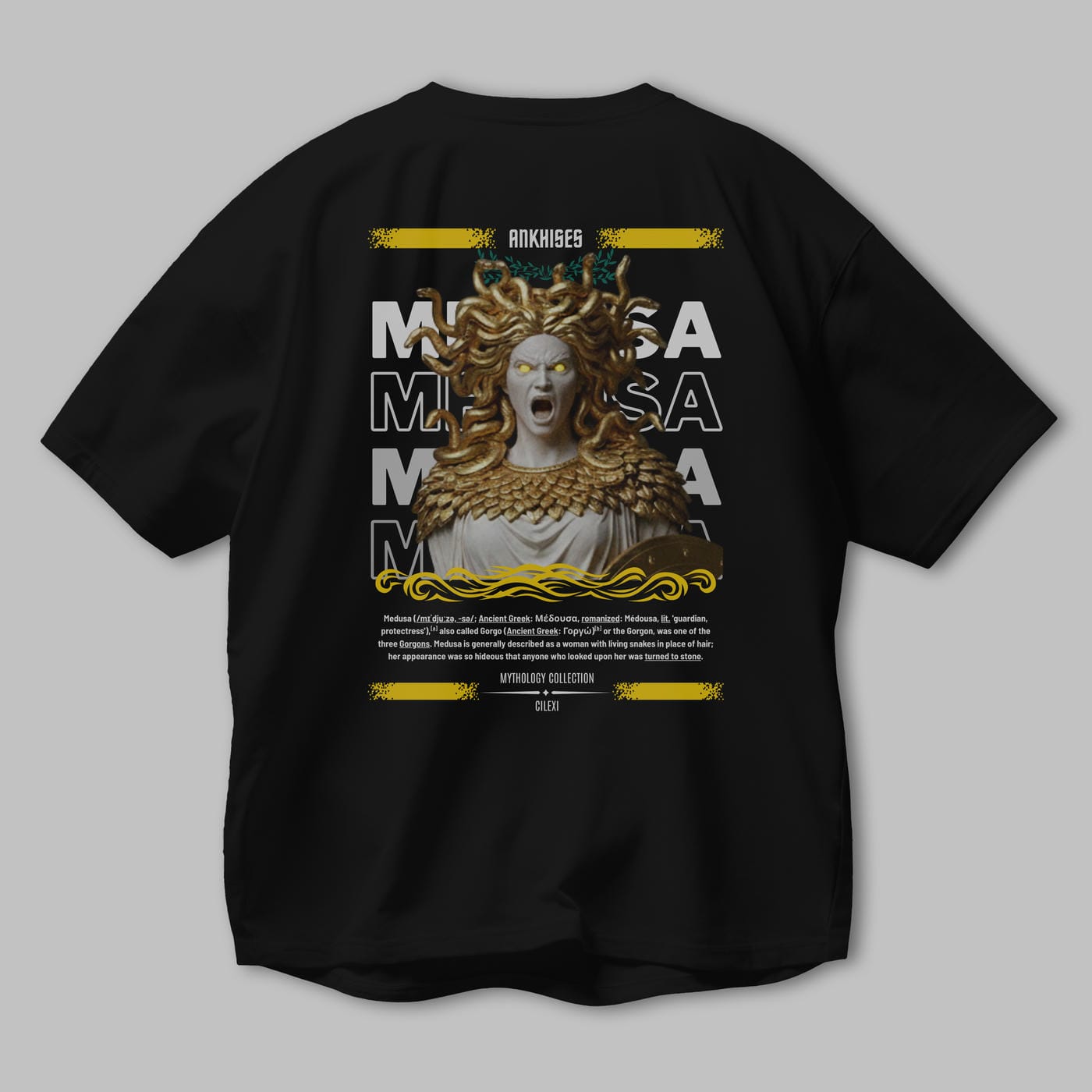 Medusa 1 Arka Baskılı Oversize t-shirt Erkek Kadın %100 Pamuk Bisiklet Yaka tişort