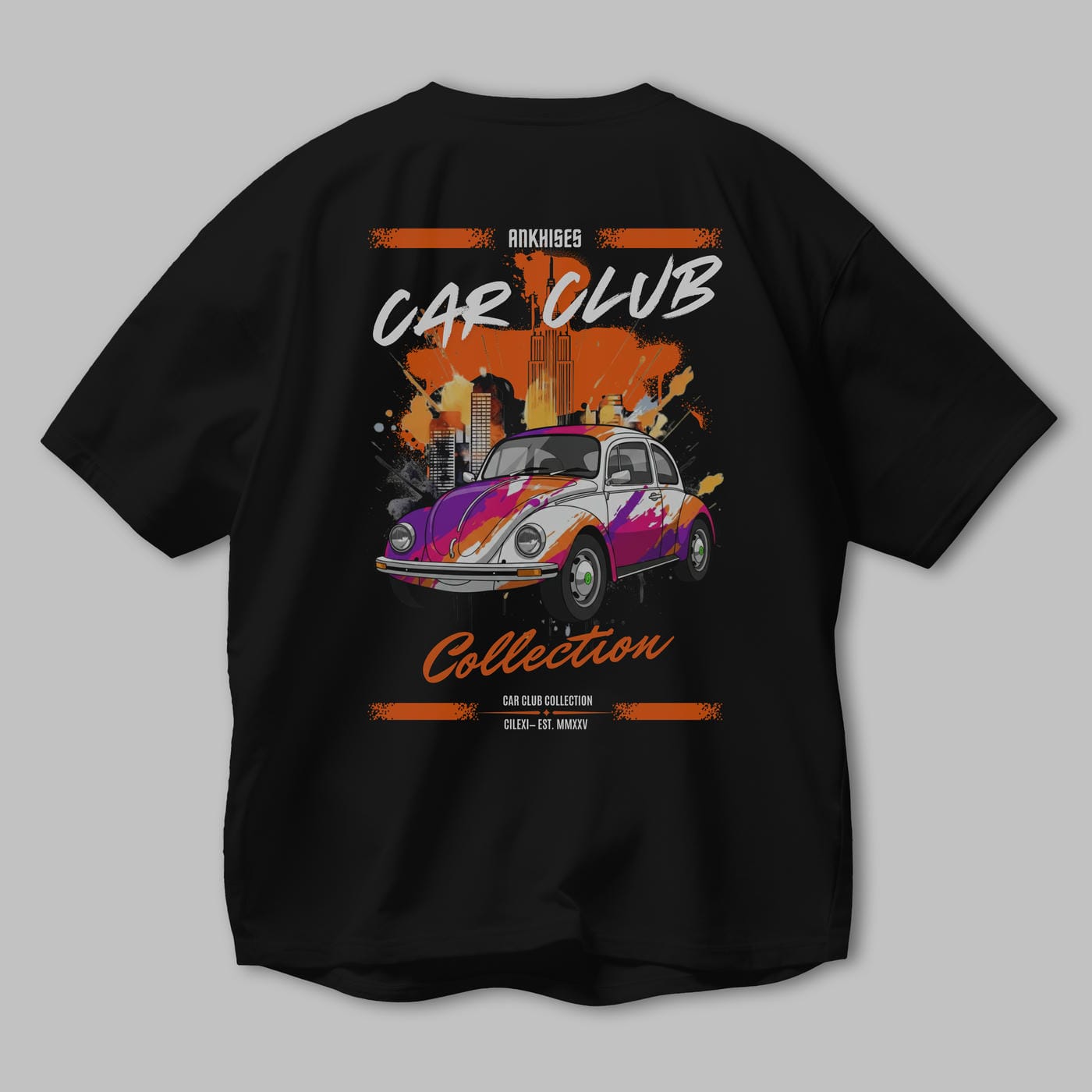 Araba Club Serisi 41 Baskılı Oversize t-shirt Erkek Kadın %100 Pamuk Bisiklet Yaka tişort