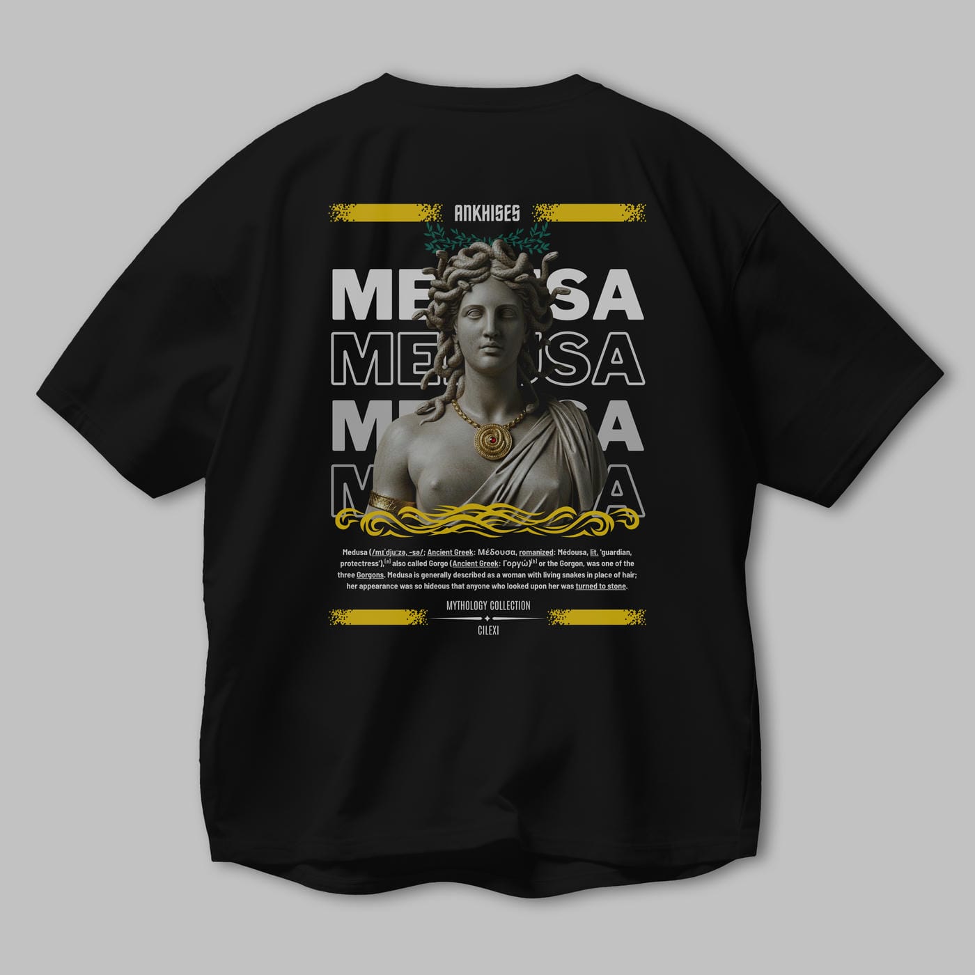 Medusa 4 Arka Baskılı Oversize t-shirt Erkek Kadın %100 Pamuk Bisiklet Yaka tişort