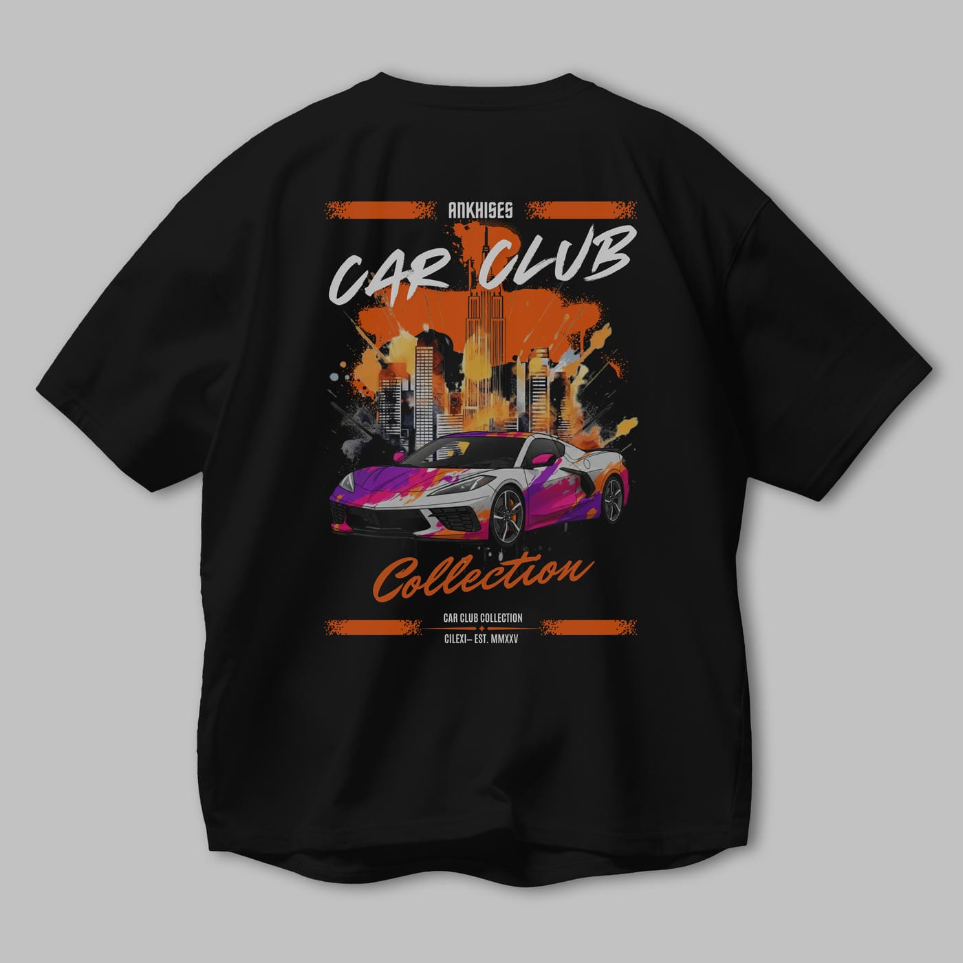 Araba Club Serisi 21 Baskılı Oversize t-shirt Erkek Kadın %100 Pamuk Bisiklet Yaka tişort