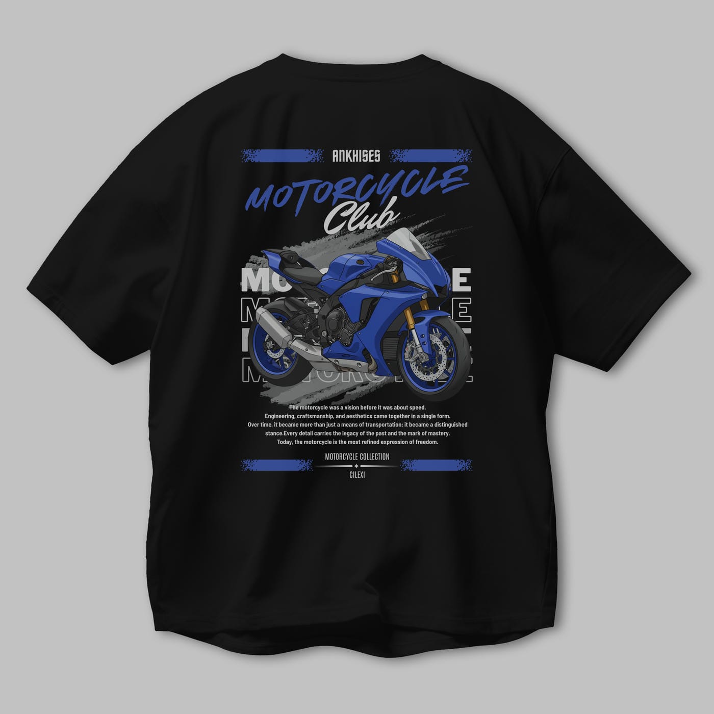 Motosiklet Serisi 31 Arka Baskılı Oversize t-shirt Erkek Kadın %100 Pamuk Bisiklet Yaka tişort
