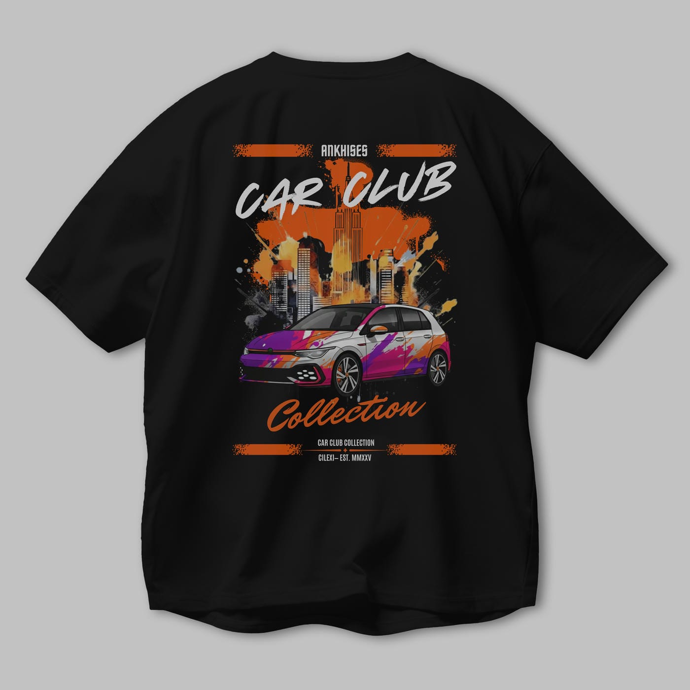 Araba Club Serisi 8 Baskılı Oversize t-shirt Erkek Kadın %100 Pamuk Bisiklet Yaka tişort