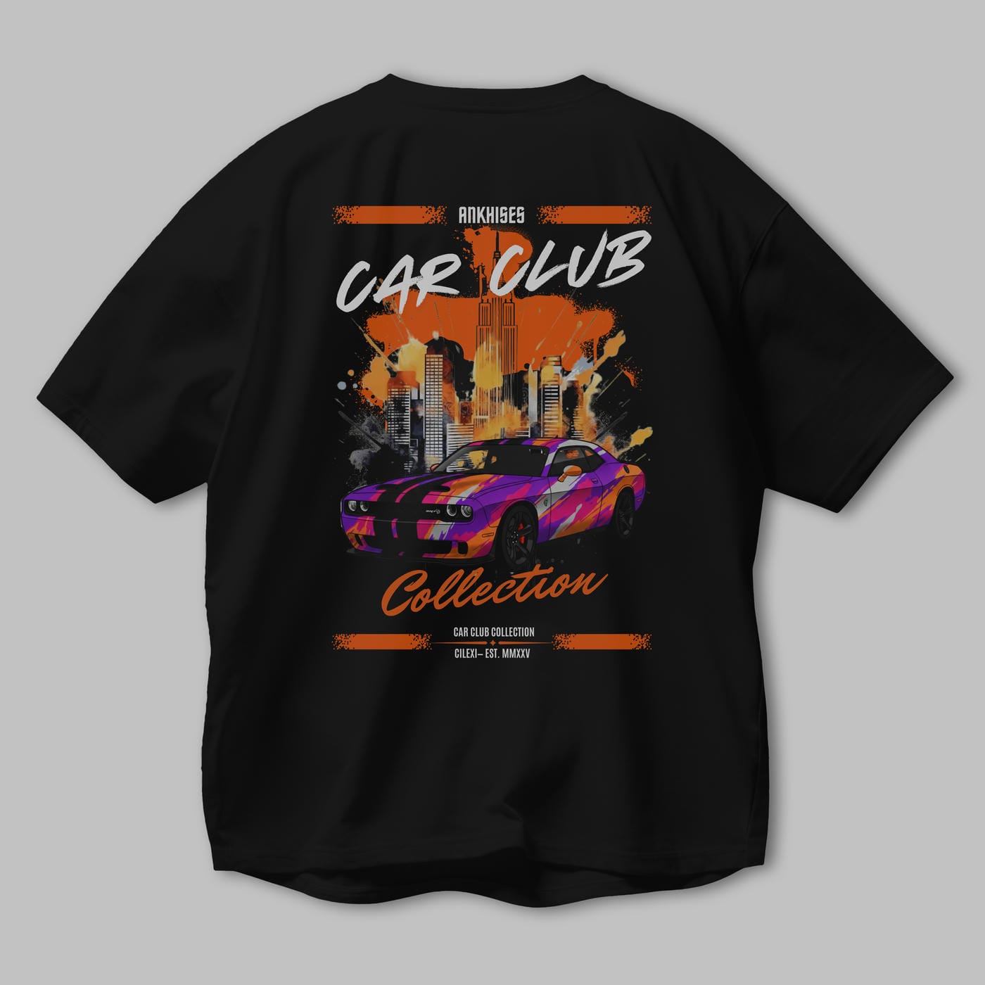 Araba Club Serisi 22 Baskılı Oversize t-shirt Erkek Kadın %100 Pamuk Bisiklet Yaka tişort