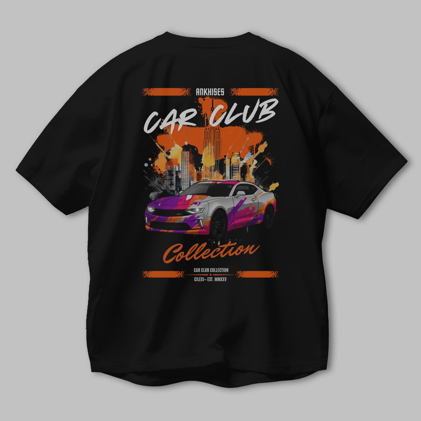 Araba Club Serisi 20 Baskılı Oversize t-shirt Erkek Kadın %100 Pamuk Bisiklet Yaka tişort