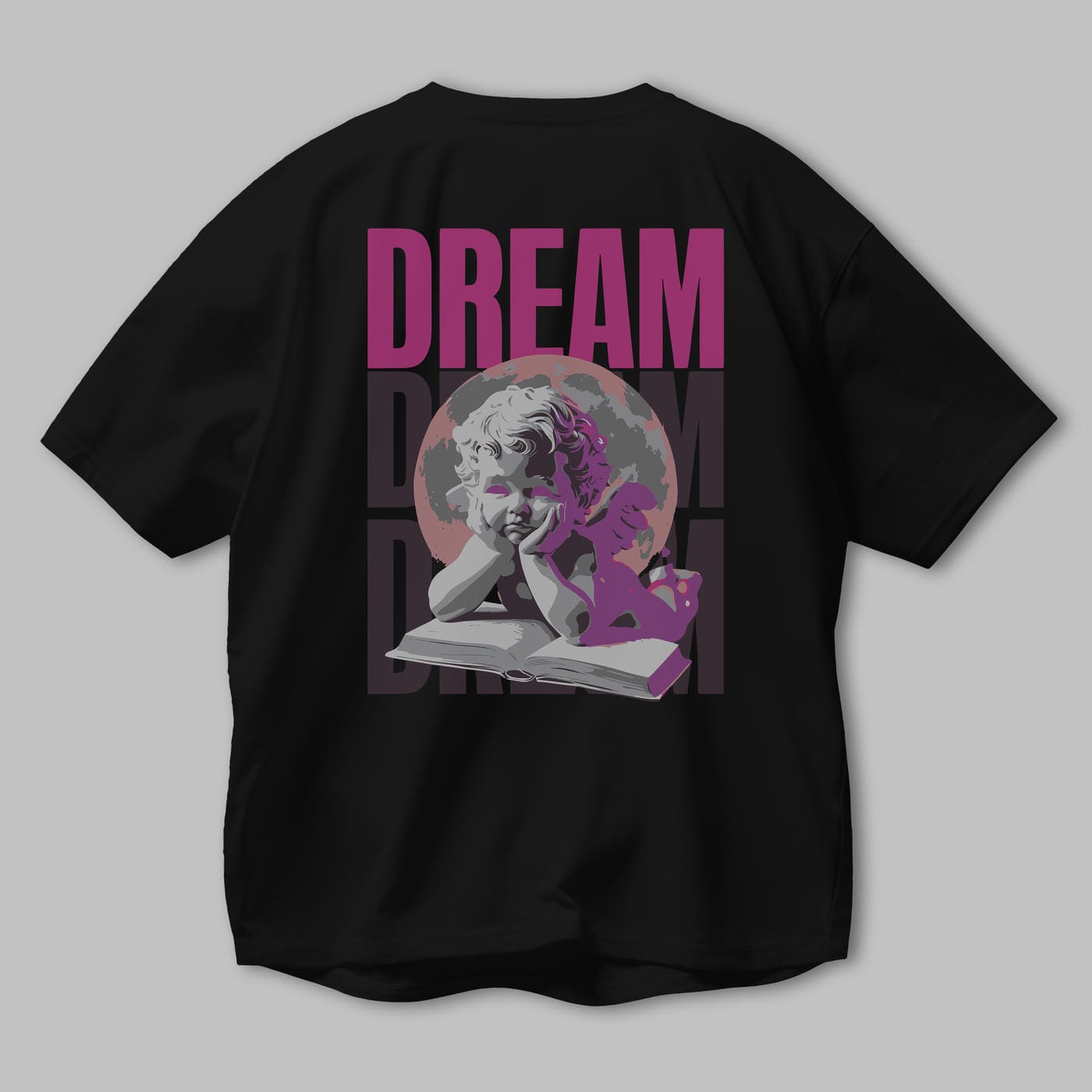Dream Angel Arka Baskılı Oversize t-shirt Erkek Kadın %100 Pamuk Bisiklet Yaka tişort