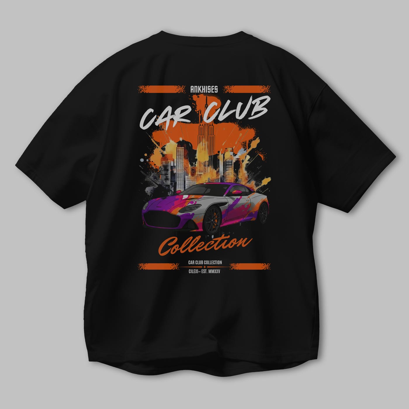 Araba Club Serisi 11 Baskılı Oversize t-shirt Erkek Kadın %100 Pamuk Bisiklet Yaka tişort