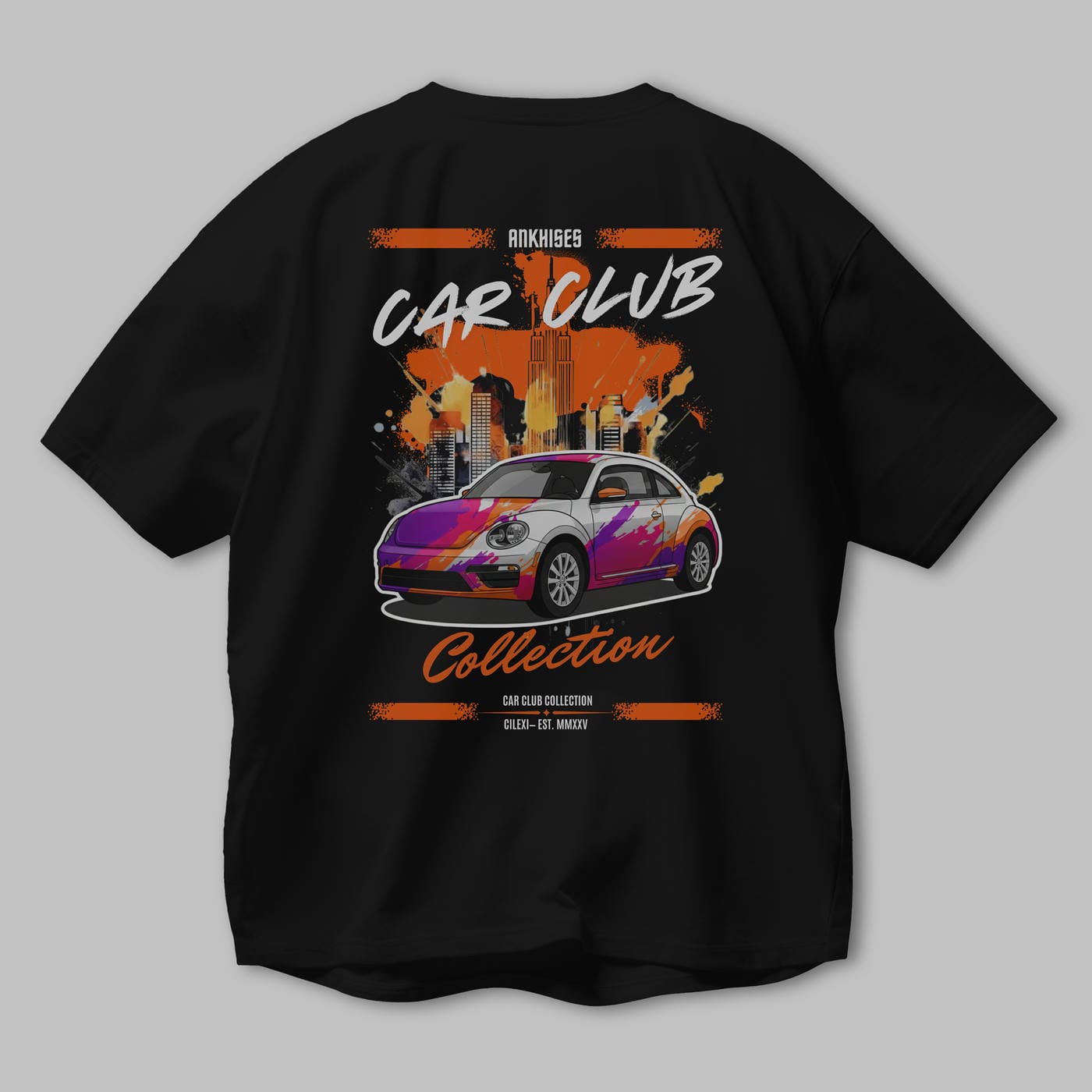 Araba Club Serisi 40 Baskılı Oversize t-shirt Erkek Kadın %100 Pamuk Bisiklet Yaka tişort