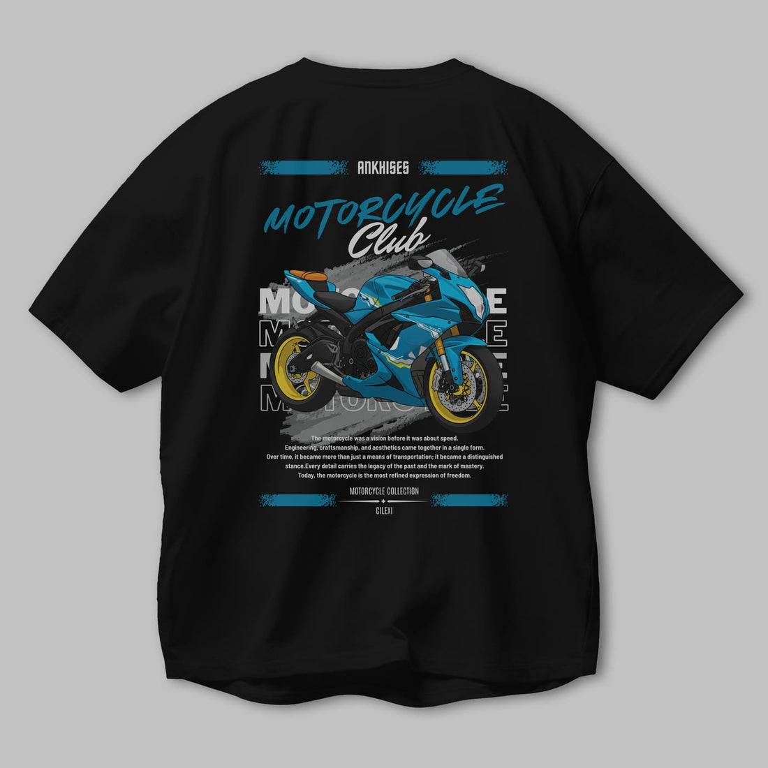 Motosiklet Serisi 11 Arka Baskılı Oversize t-shirt Erkek Kadın %100 Pamuk Bisiklet Yaka tişort