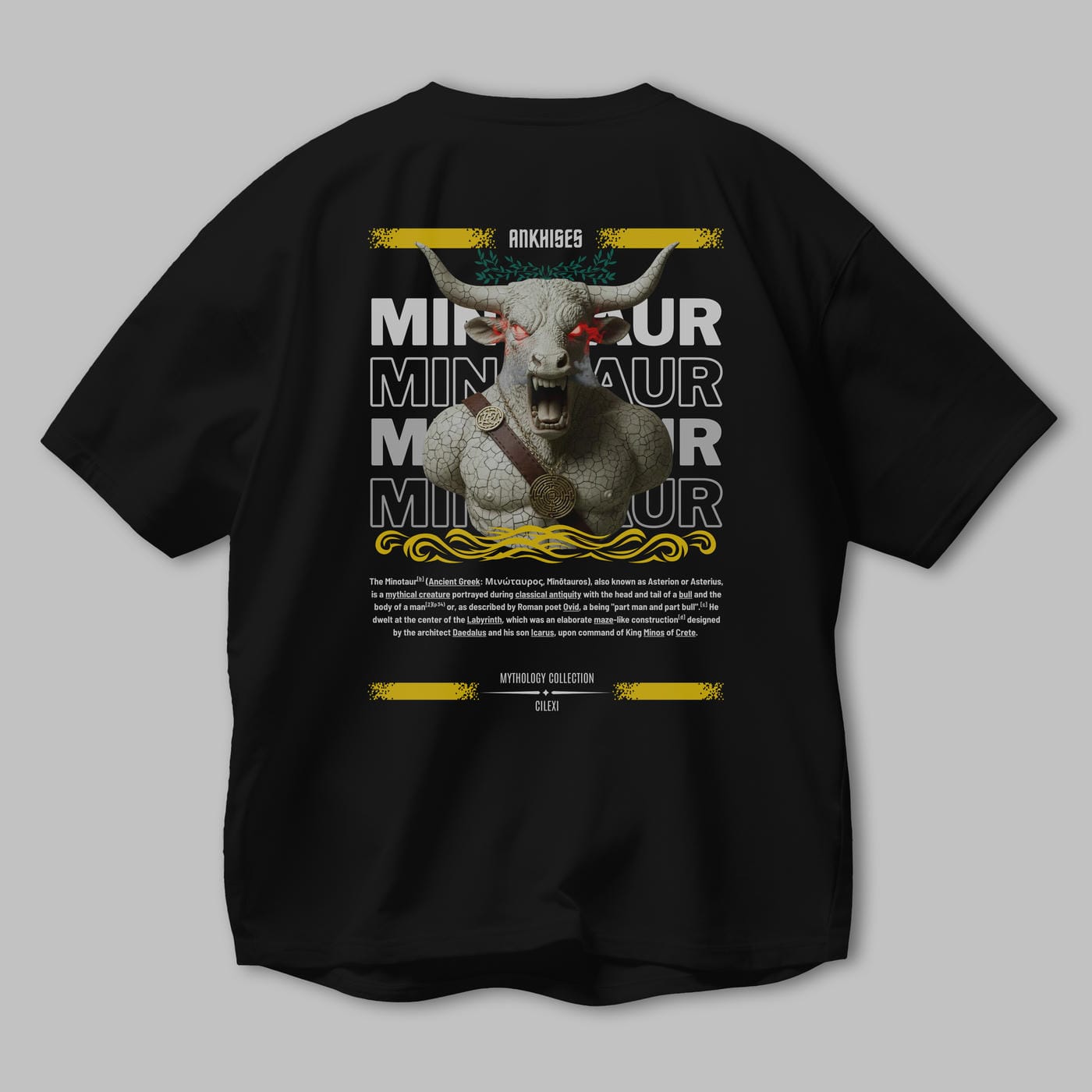 Minotaur 2 Arka Baskılı Oversize t-shirt Erkek Kadın %100 Pamuk Bisiklet Yaka tişort