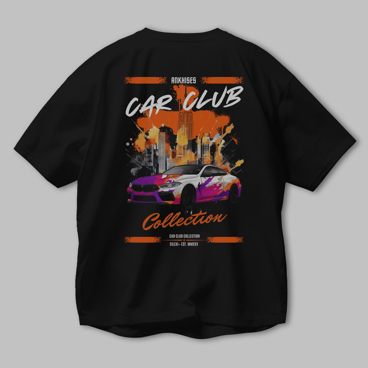 Araba Club Serisi 17 Baskılı Oversize t-shirt Erkek Kadın %100 Pamuk Bisiklet Yaka tişort