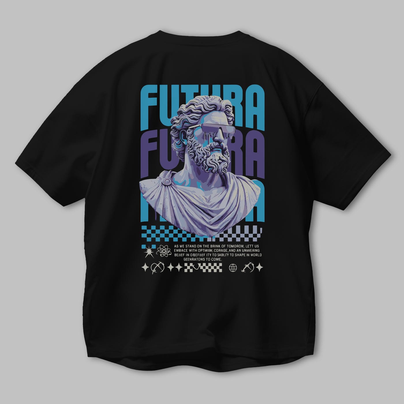Futura Zeus Arka Baskılı Oversize t-shirt Erkek Kadın %100 Pamuk Bisiklet Yaka tişort