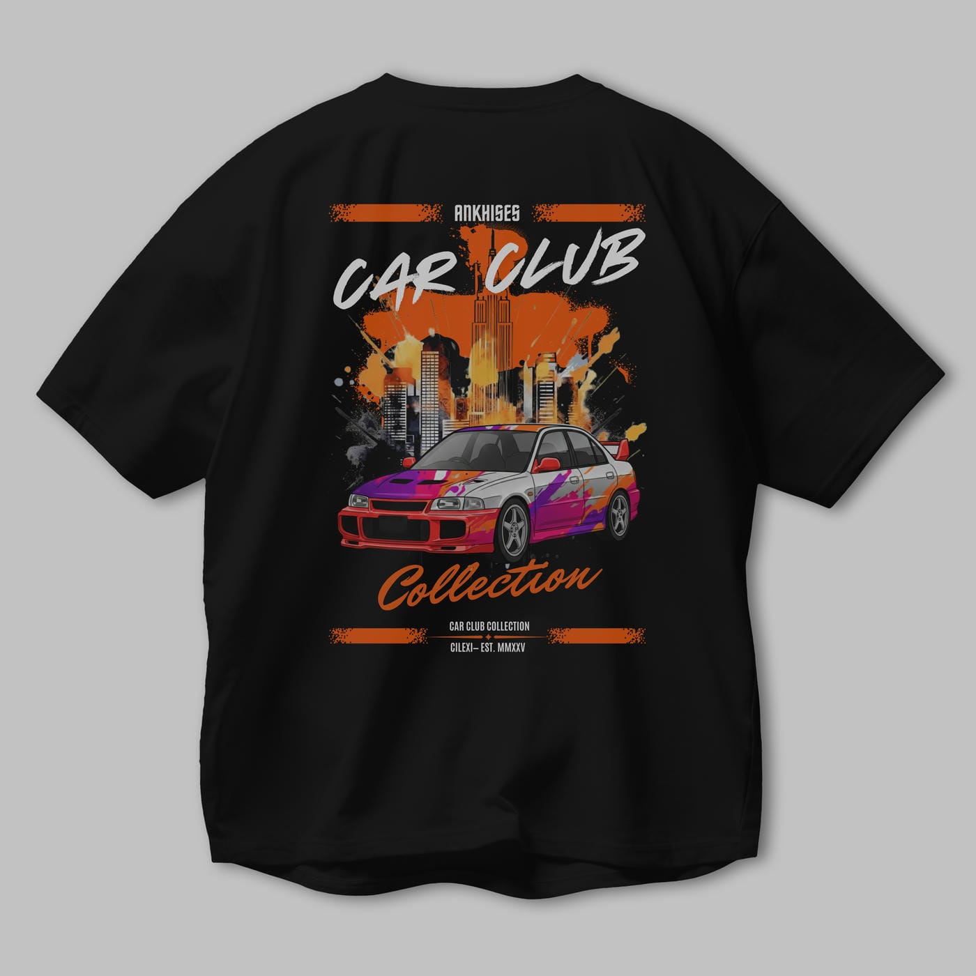 Araba Club Serisi 29 Baskılı Oversize t-shirt Erkek Kadın %100 Pamuk Bisiklet Yaka tişort