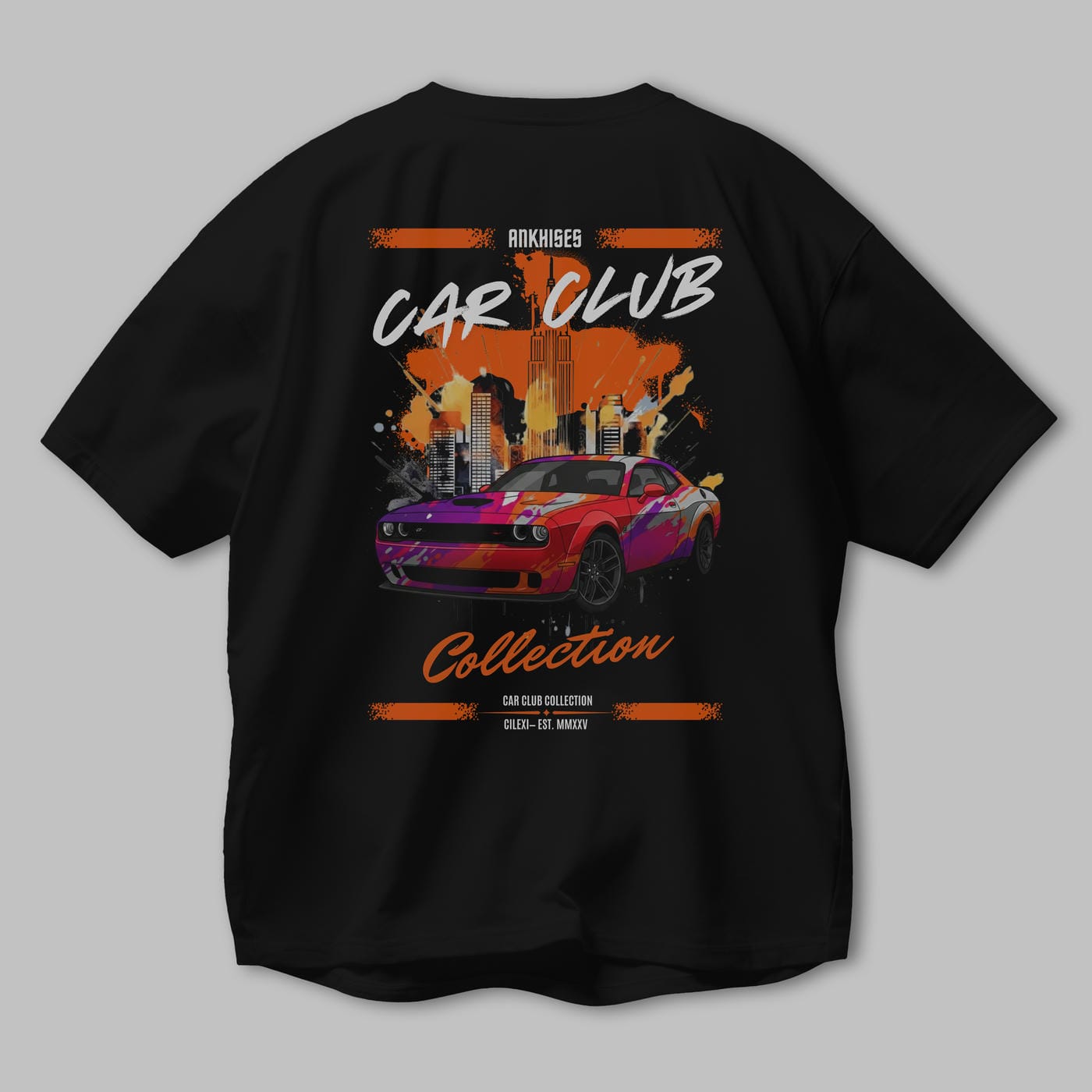 Araba Club Serisi 19 Baskılı Oversize t-shirt Erkek Kadın %100 Pamuk Bisiklet Yaka tişort