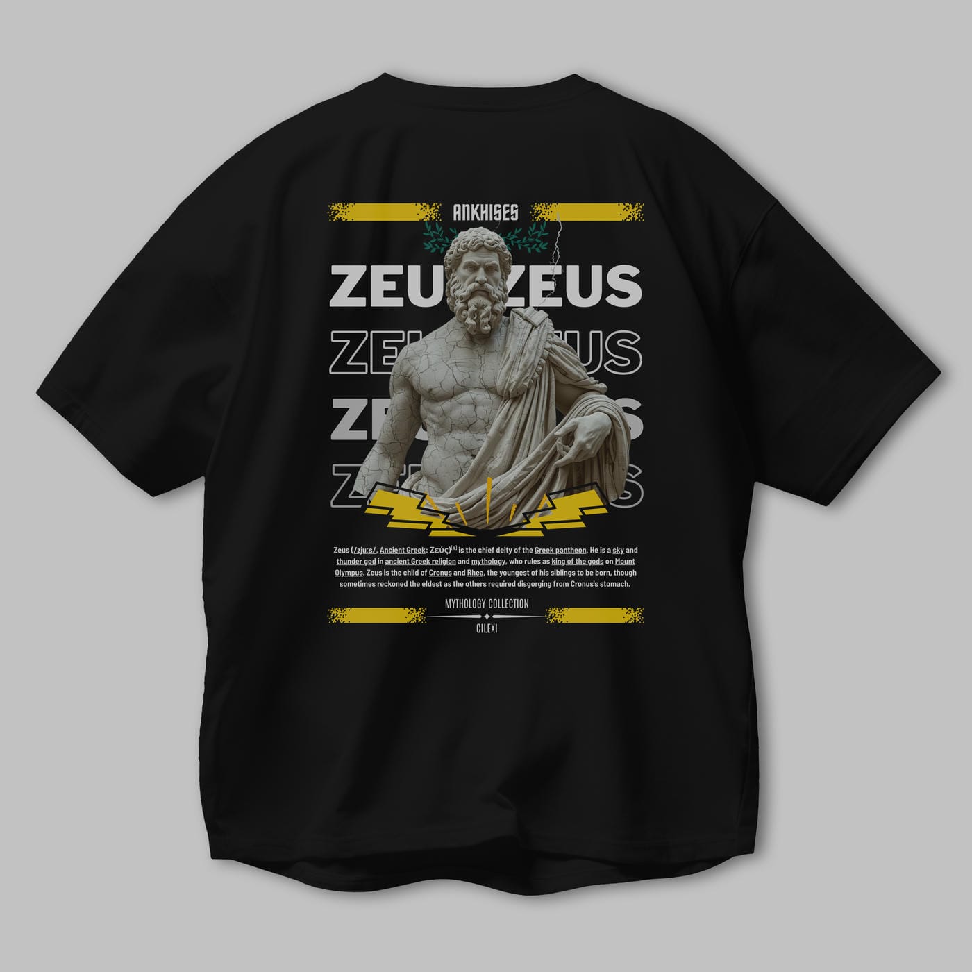 Zeus 1 Arka Baskılı Oversize t-shirt Erkek Kadın %100 Pamuk Bisiklet Yaka tişort