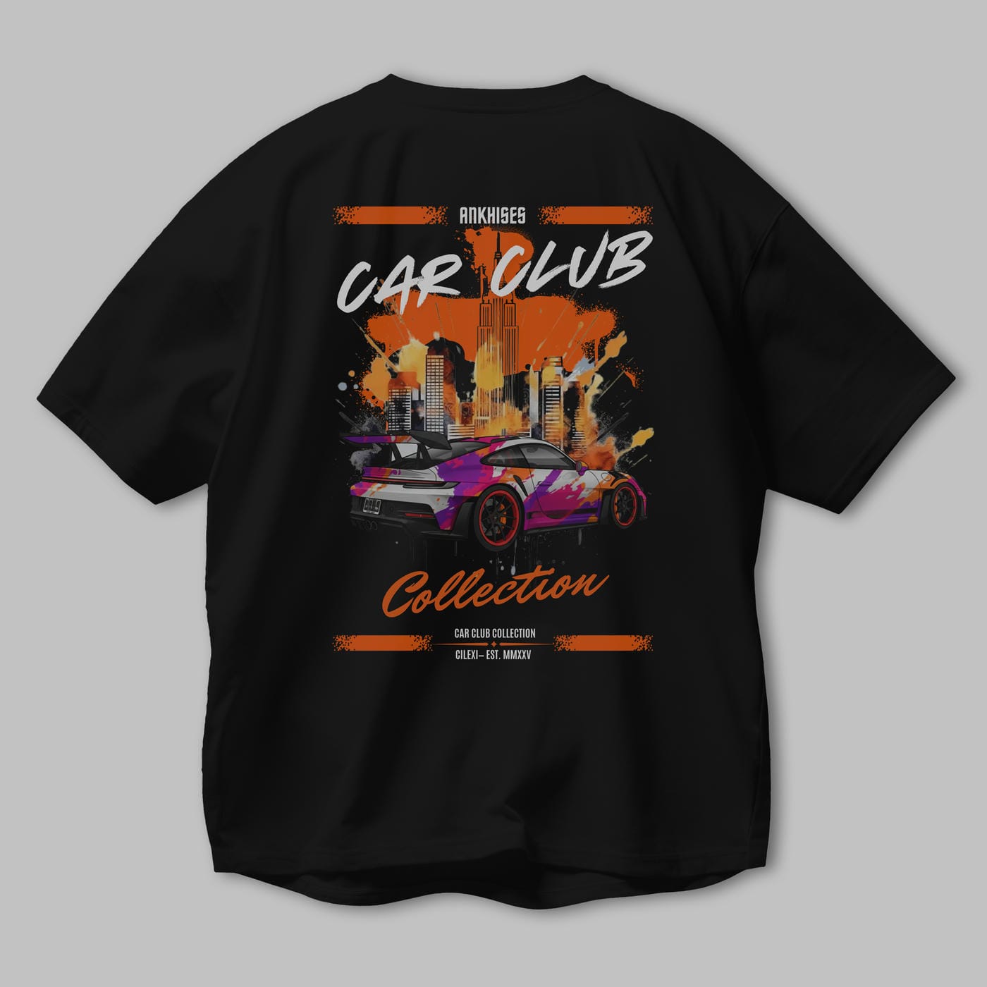 Araba Club Serisi 34 Baskılı Oversize t-shirt Erkek Kadın %100 Pamuk Bisiklet Yaka tişort
