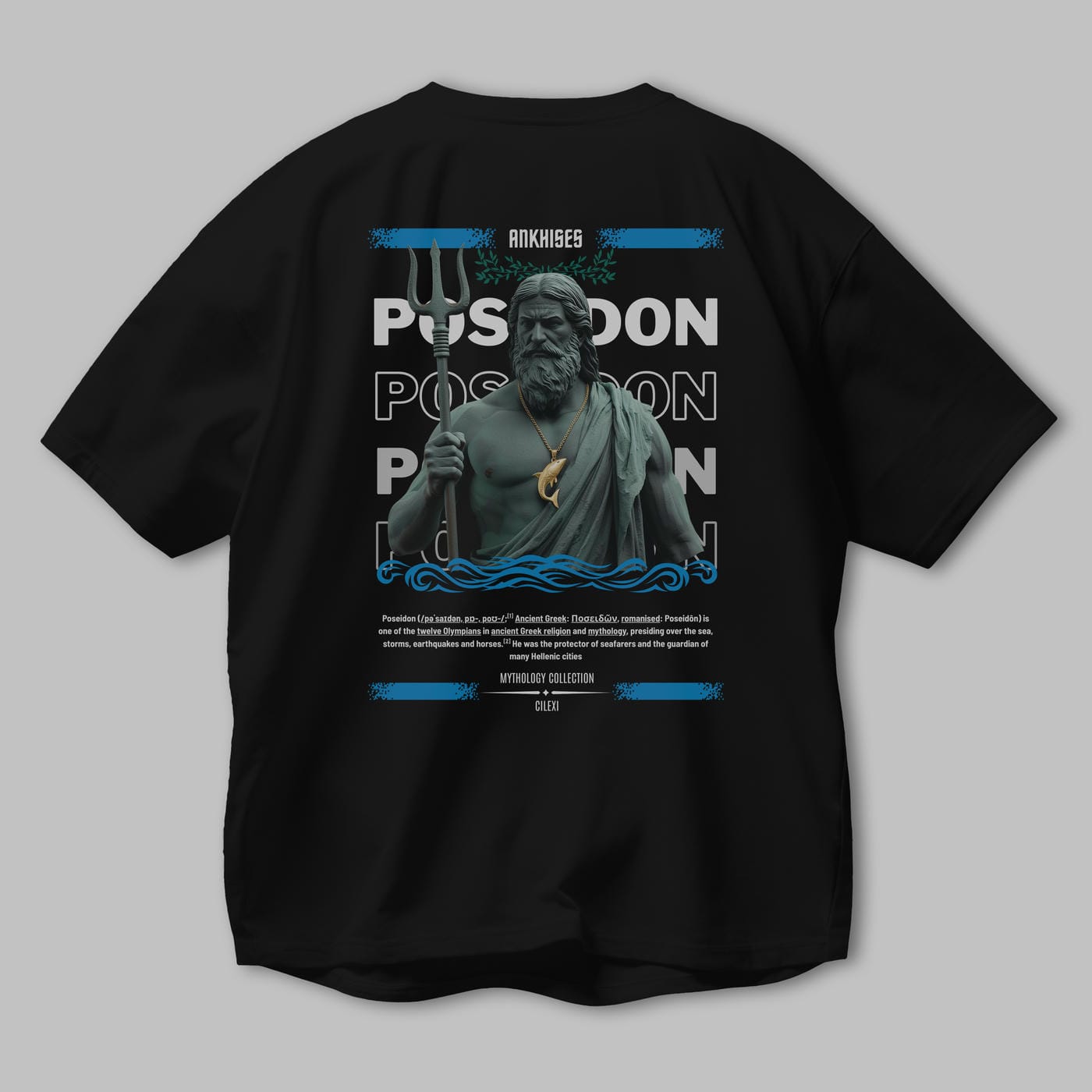 Poseidon 2 Arka Baskılı Oversize t-shirt Erkek Kadın %100 Pamuk Bisiklet Yaka tişort