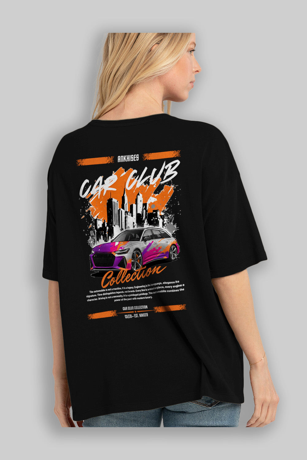 Araba Club Serisi 1 Baskılı Oversize t-shirt Erkek Kadın %100 Pamuk Bisiklet Yaka tişort