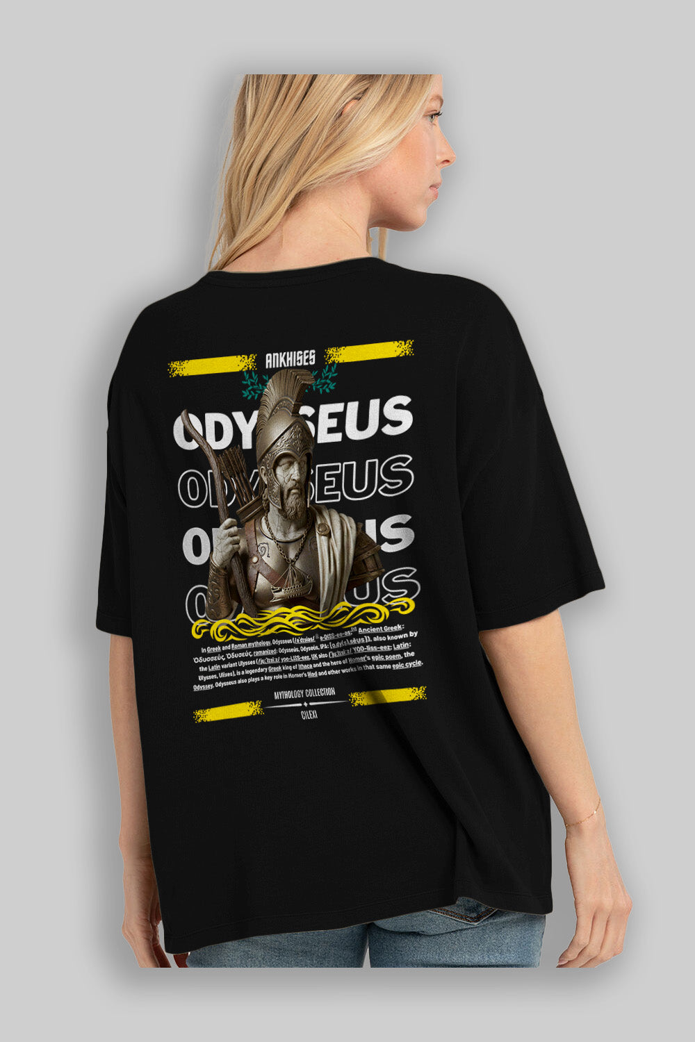 Odysseus 1 Arka Baskılı Oversize t-shirt Erkek Kadın %100 Pamuk Bisiklet Yaka tişort