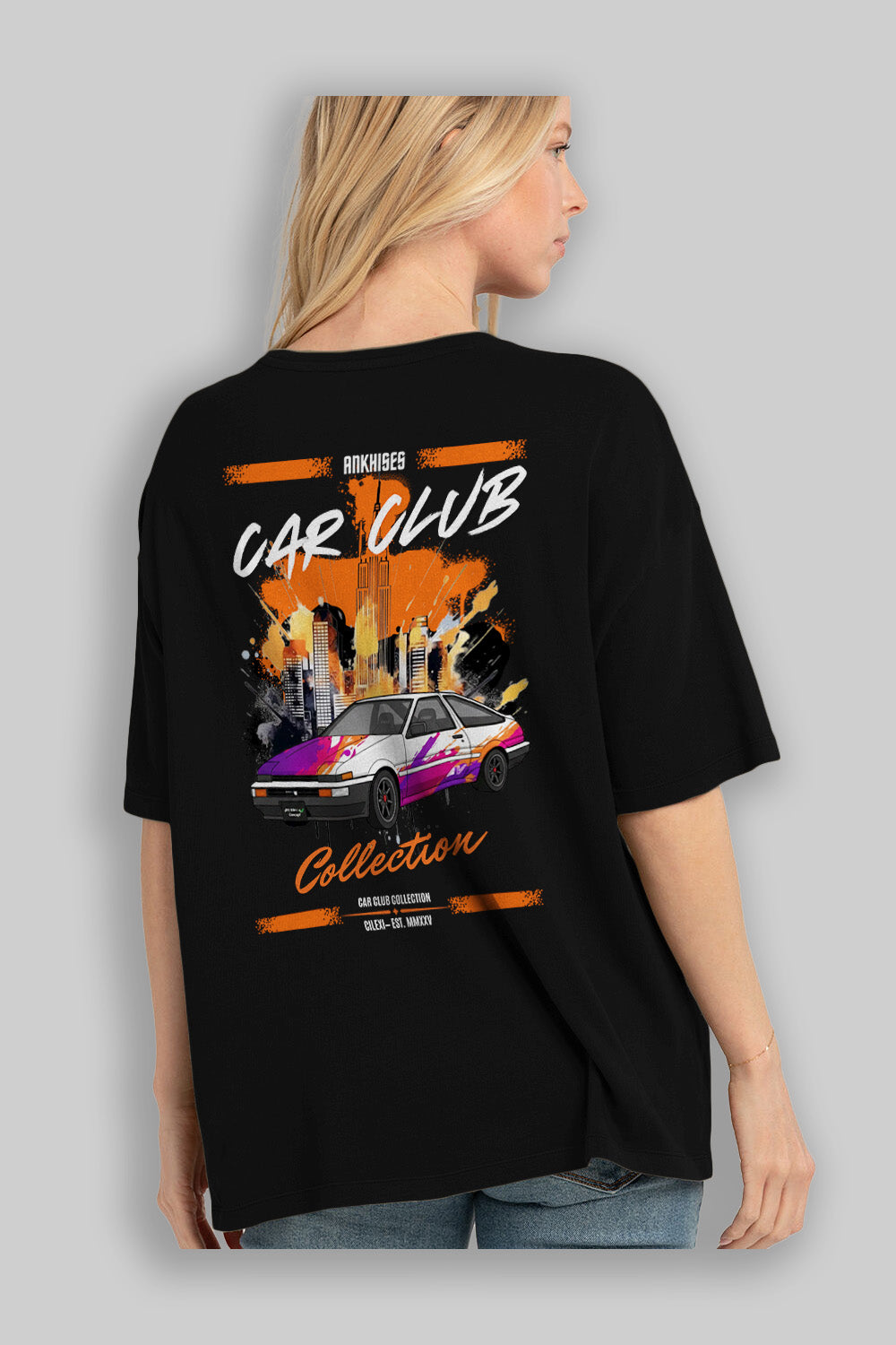 Araba Club Serisi 37 Baskılı Oversize t-shirt Erkek Kadın %100 Pamuk Bisiklet Yaka tişort