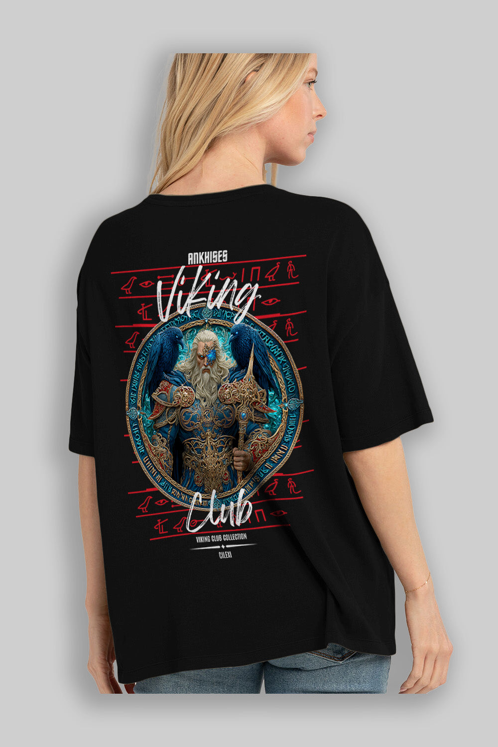 Odin Arka Baskılı Oversize t-shirt Erkek Kadın %100 Pamuk Bisiklet Yaka tişort