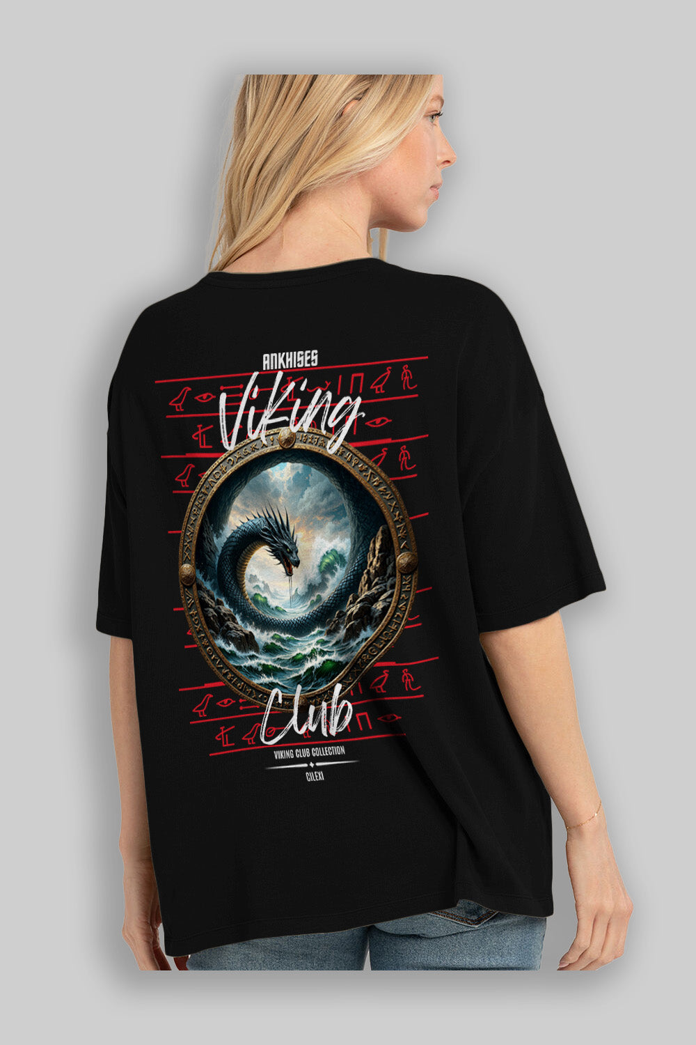 Viking Mitolojisi Serisi 26 Arka Baskılı Oversize t-shirt Erkek Kadın %100 Pamuk Bisiklet Yaka tişort