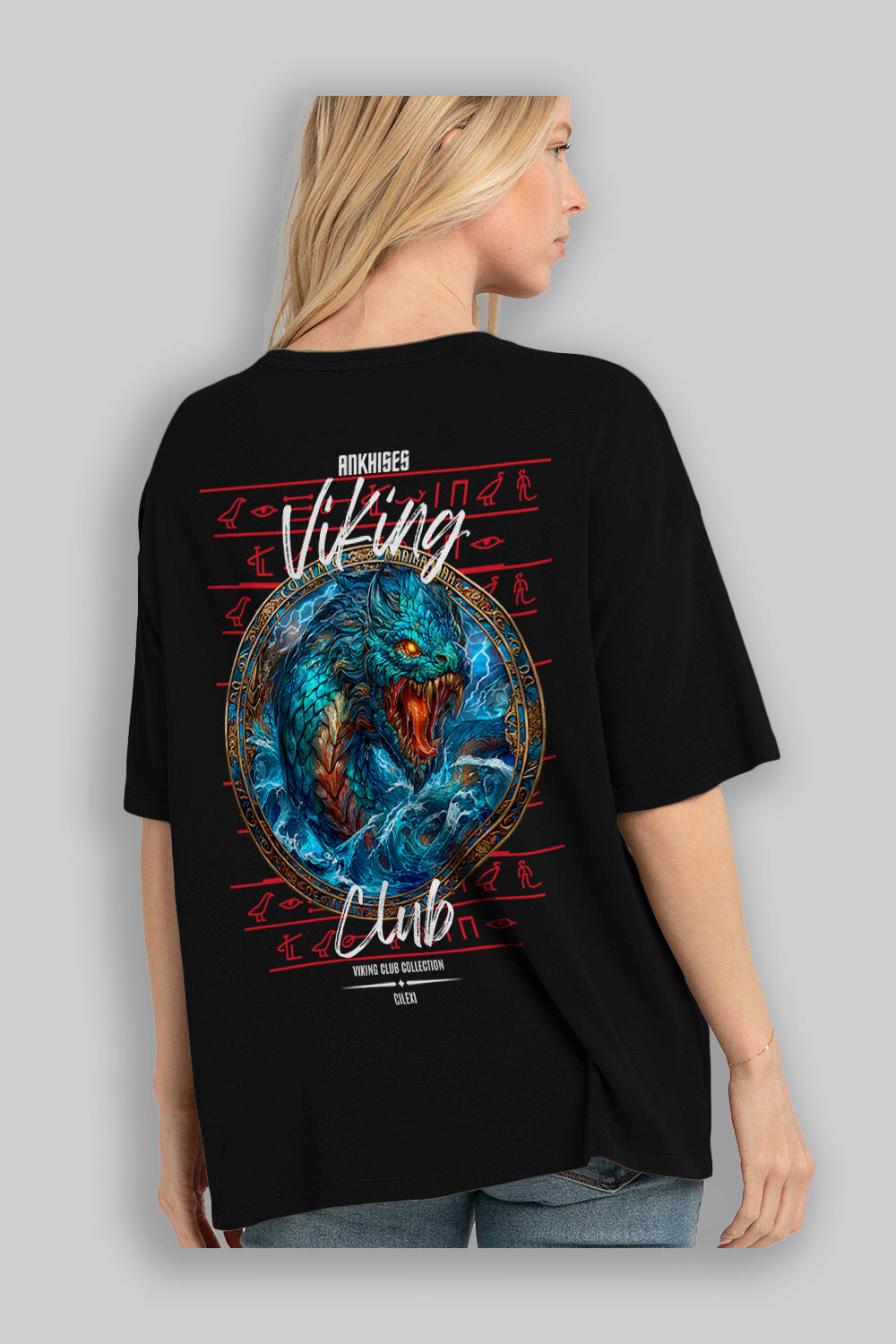 Jörmungandr Baskılı Oversize t-shirt Erkek Kadın %100 Pamuk Bisiklet Yaka tişort