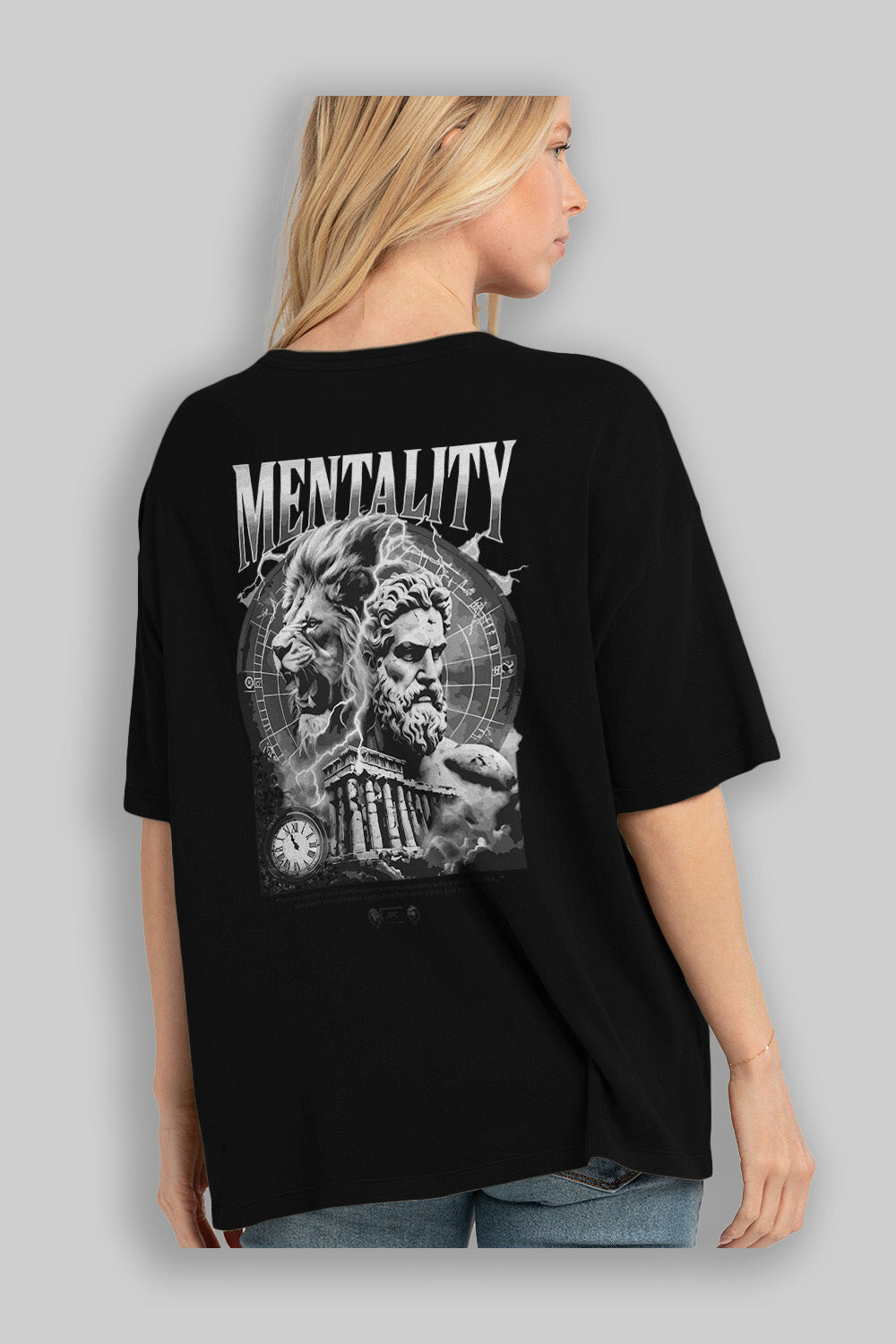 Mentality Zeus Arka Baskılı Oversize t-shirt Erkek Kadın %100 Pamuk Bisiklet Yaka tişort
