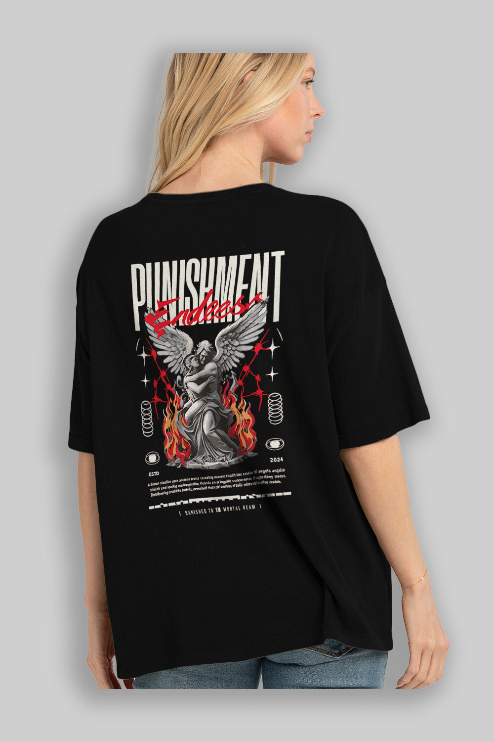 Punishment Endeess Arka Baskılı Oversize t-shirt Erkek Kadın %100 Pamuk Bisiklet Yaka tişort