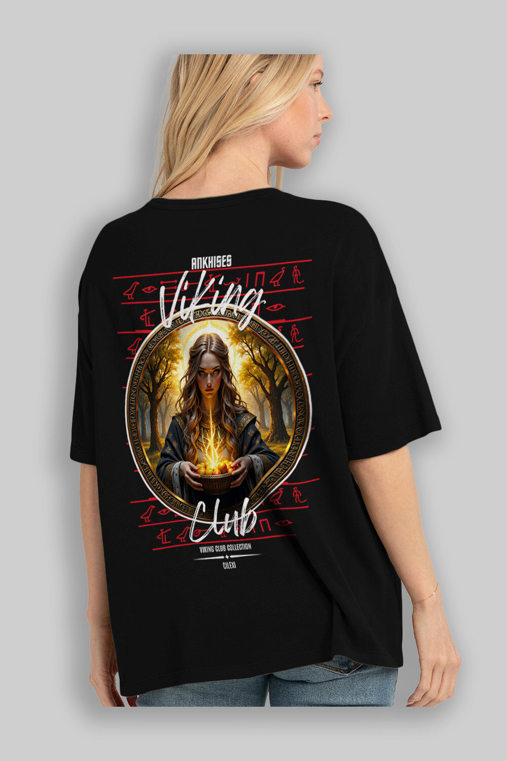Viking Mitolojisi Serisi 17 Arka Baskılı Oversize t-shirt Erkek Kadın %100 Pamuk Bisiklet Yaka tişort