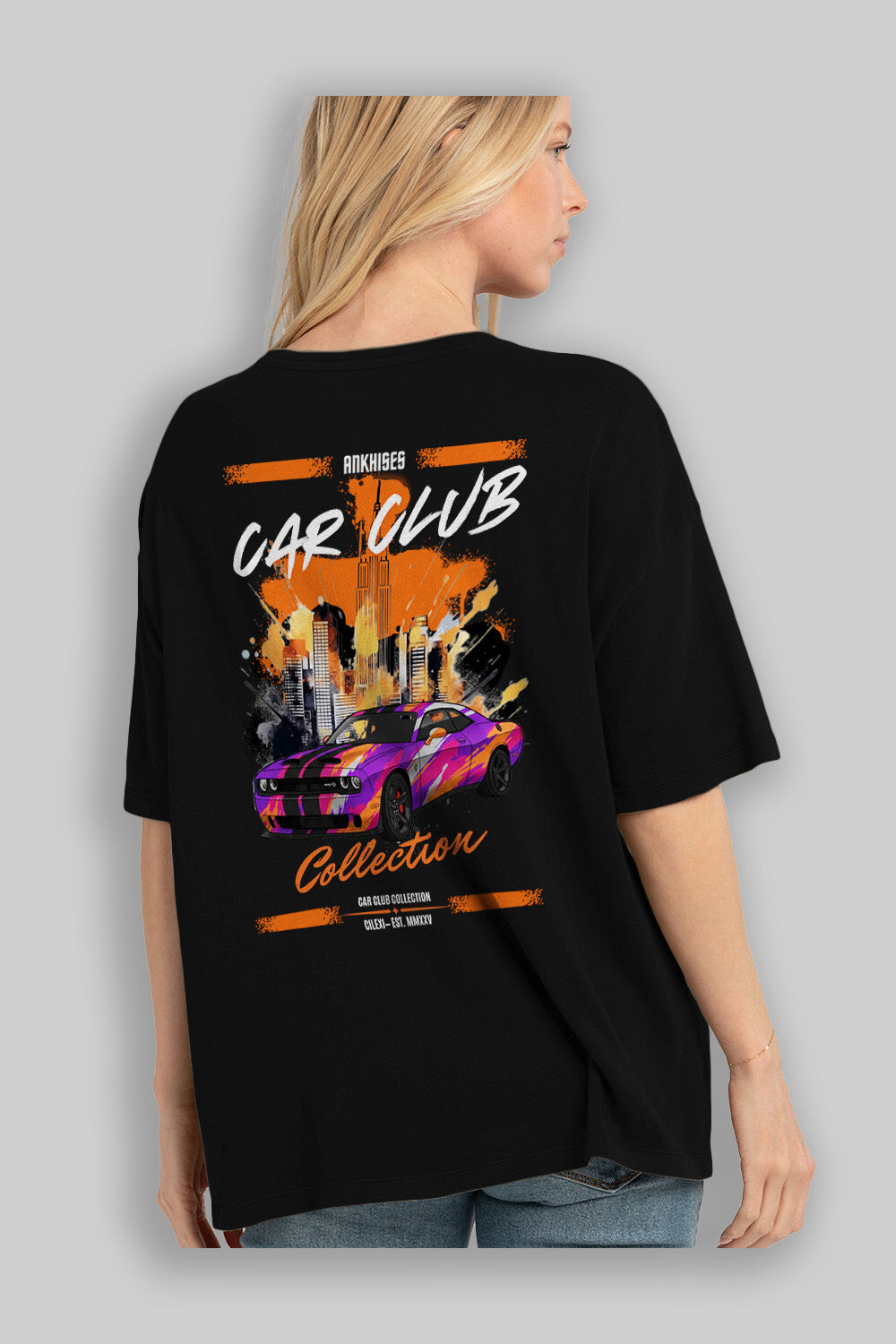 Araba Club Serisi 22 Baskılı Oversize t-shirt Erkek Kadın %100 Pamuk Bisiklet Yaka tişort
