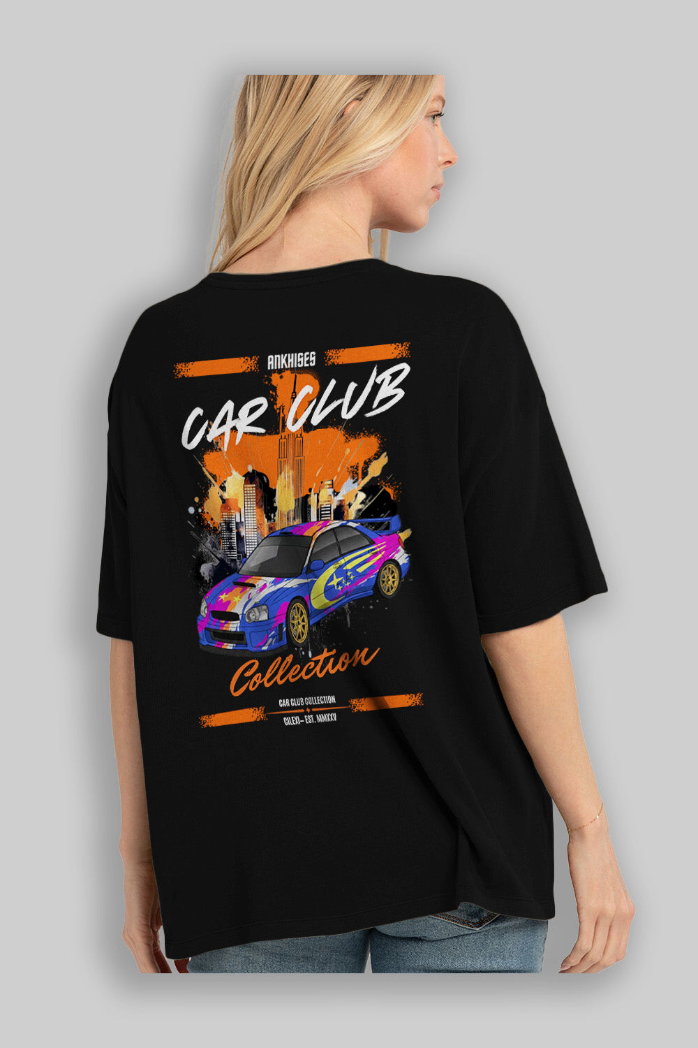 Araba Club Serisi 7 Baskılı Oversize t-shirt Erkek Kadın %100 Pamuk Bisiklet Yaka tişort