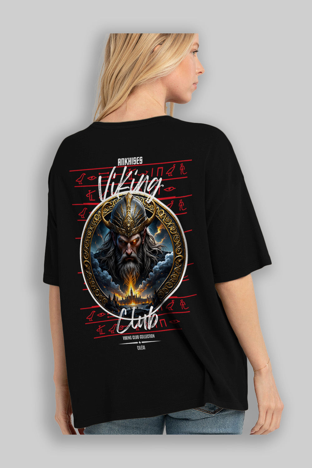 Odin 2 Arka Baskılı Oversize t-shirt Erkek Kadın %100 Pamuk Bisiklet Yaka tişort