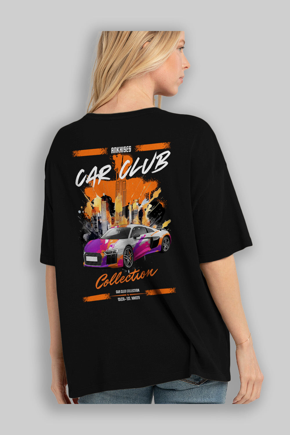 Araba Club Serisi 13 Baskılı Oversize t-shirt Erkek Kadın %100 Pamuk Bisiklet Yaka tişort